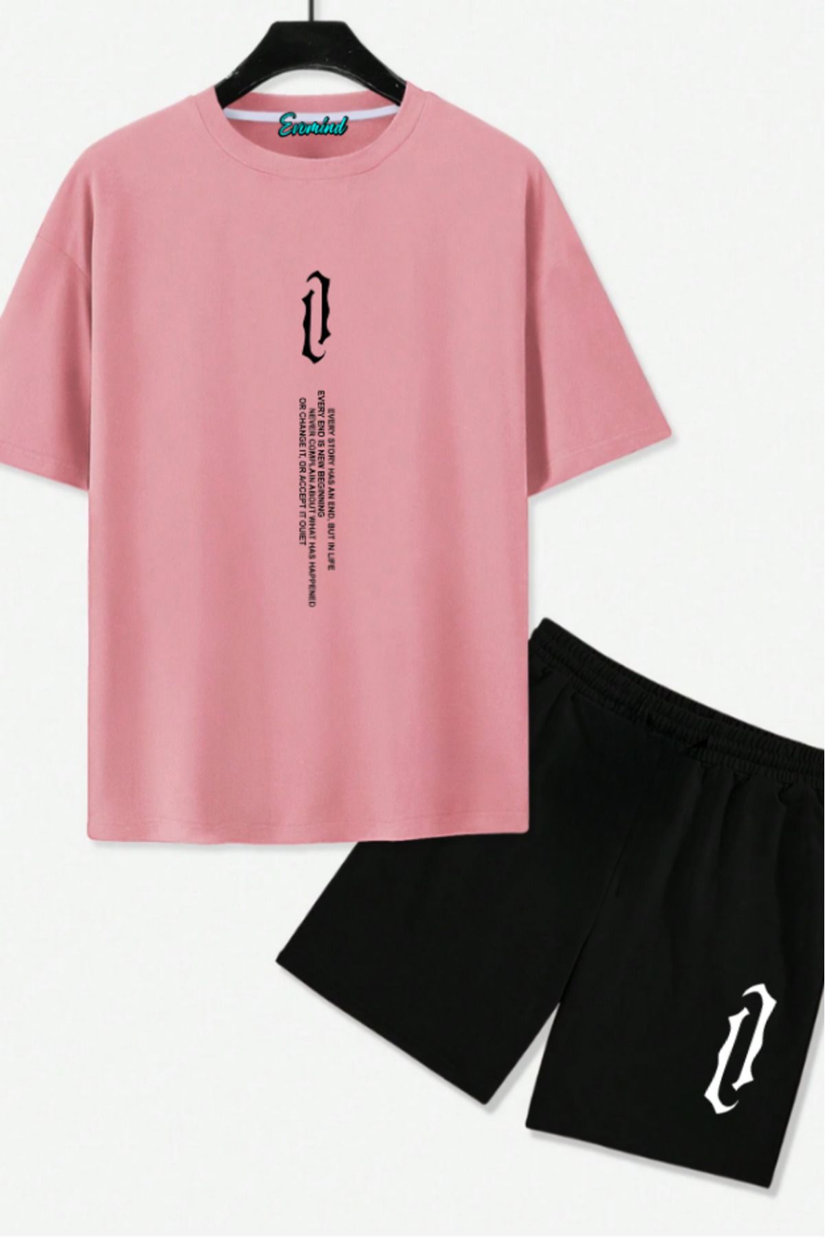 artı4 Dikey Yazı Baskılı Unisex Şort T-shirt Takım