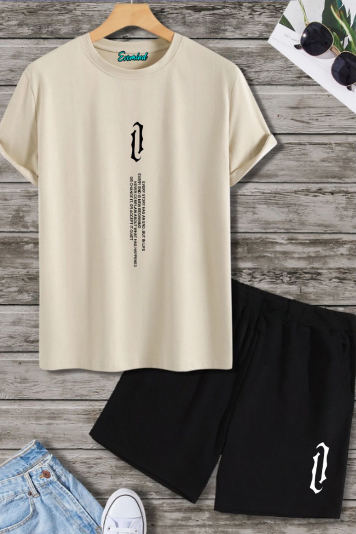 artı4 Dikey Yazı Baskılı Unisex Şort T-shirt Takım