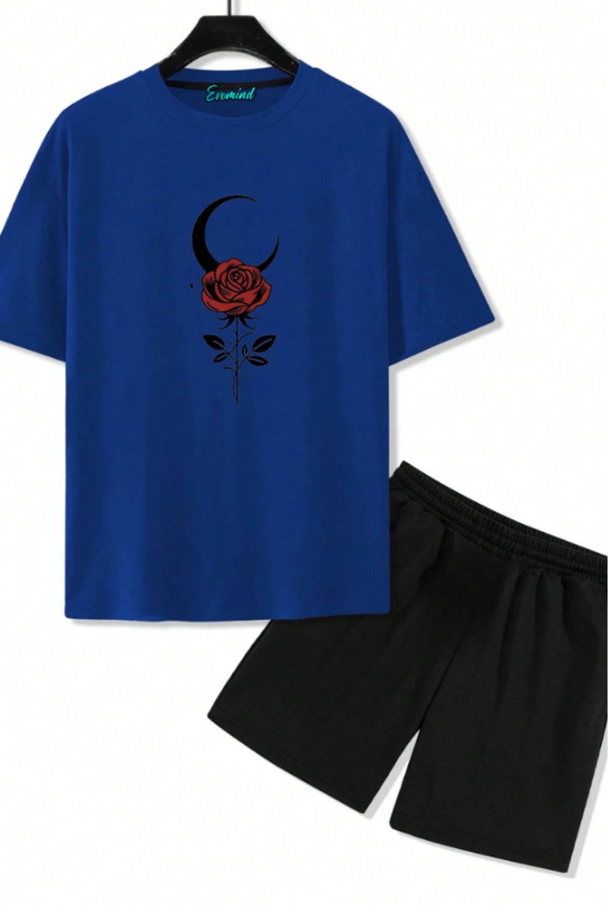 artı4 Gül ve Ay Baskılı Unisex Şort T-shirt Takım