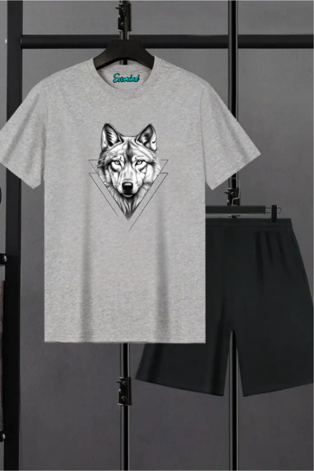 artı4 Kurt Baskılı Unisex Şort T-shirt Takım