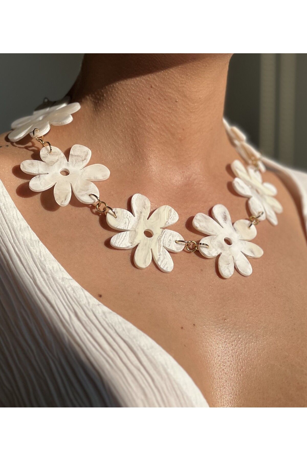 ymur tasarım Beyaz Çiçek Choker & Kolye