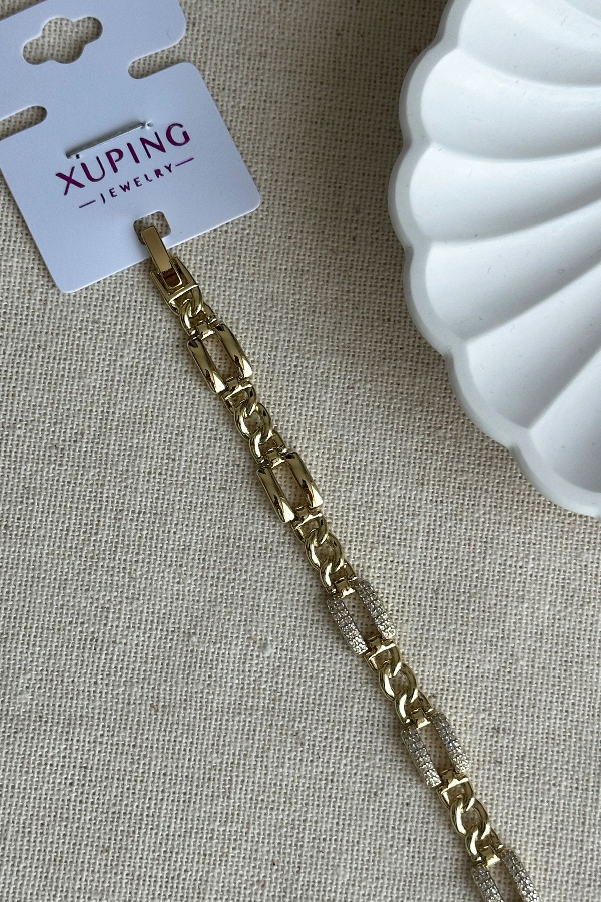 Modacaprea Xuping 14K 17+2 cm Taşlı Dikdörtgen Zincir Kadın Bileklik Kadın Karamaz Bileklik Xuping Bileklik