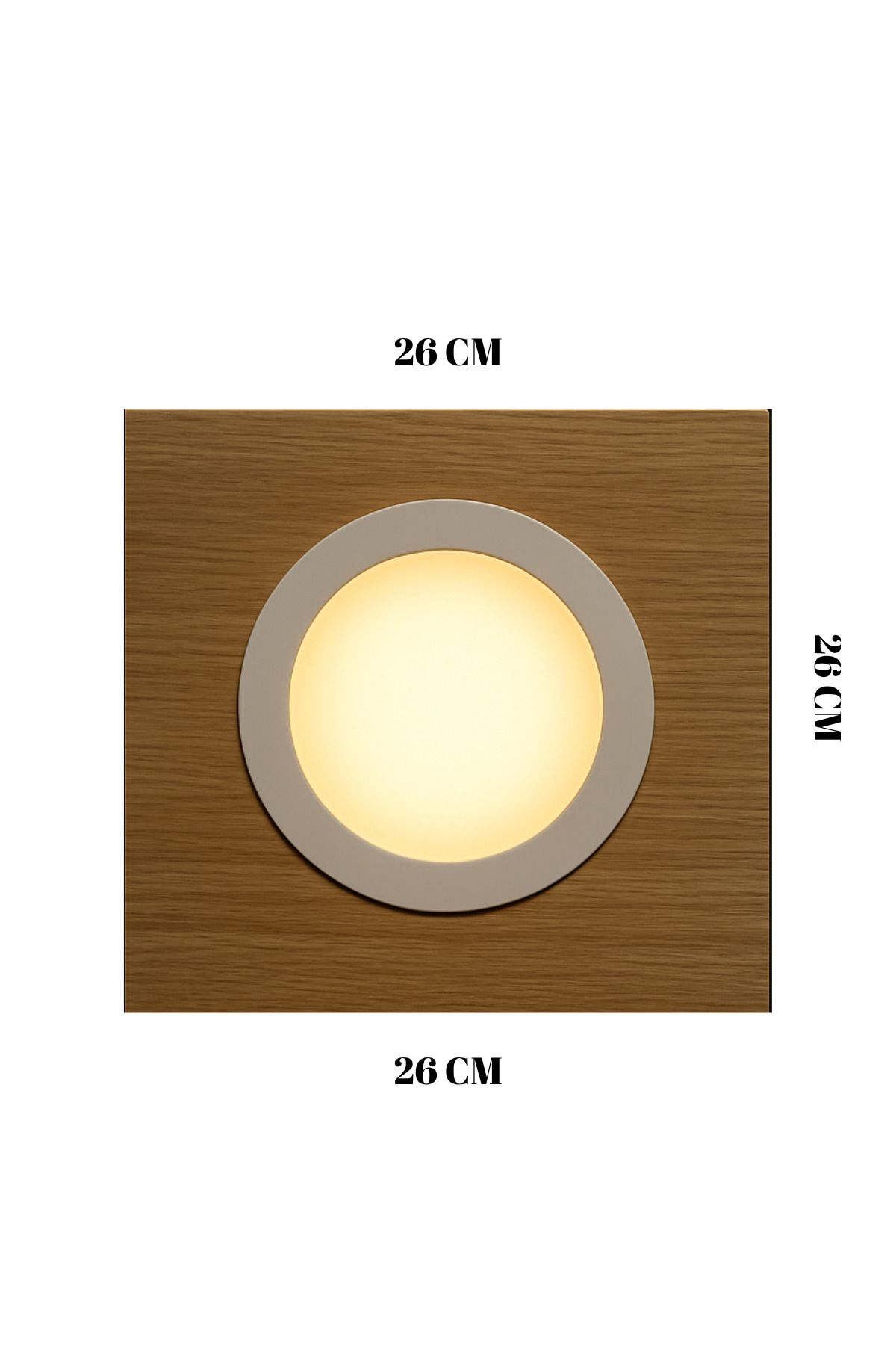 GLOWELL Ahşap MDF Tavan Armatür 26x26cm Çap, Tavan Led Aydınlatma Tak Çalıştır, Tek Vida Montaj
