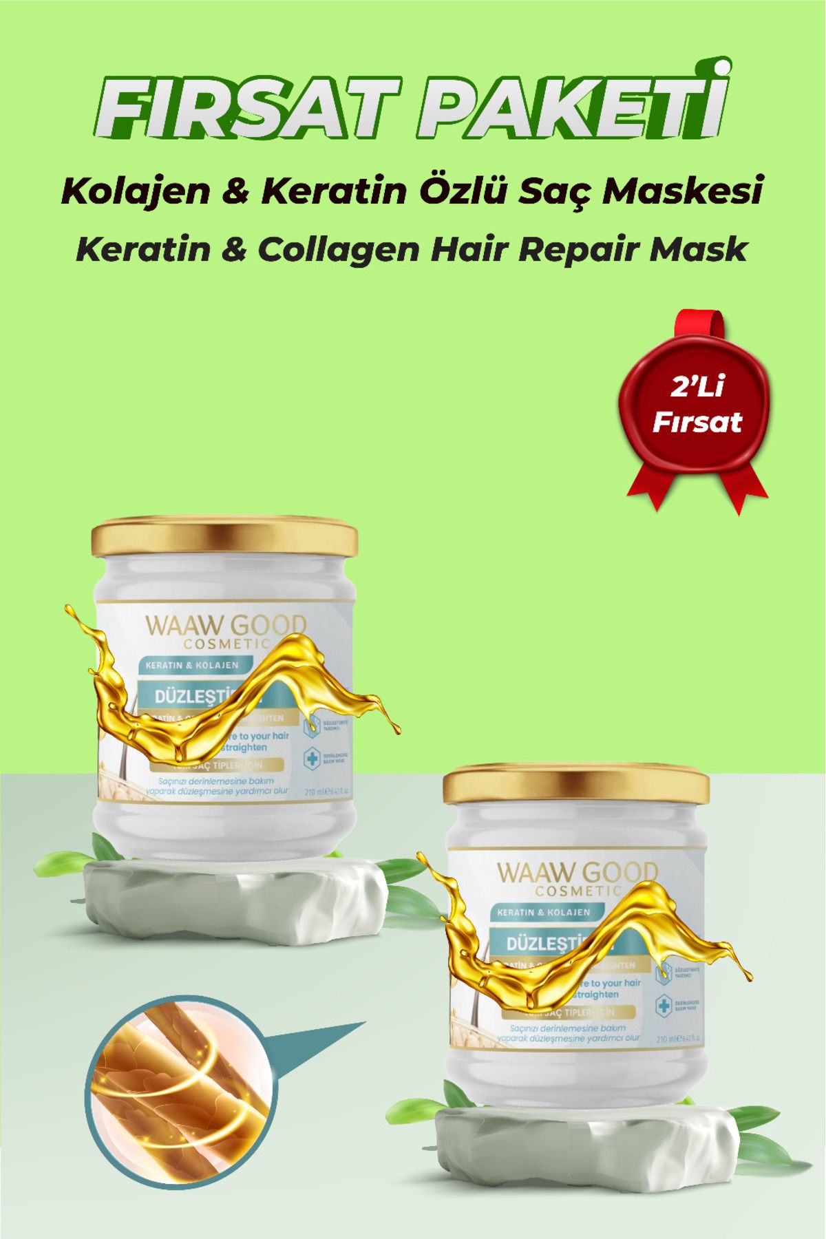 WAAW GOOD Düzleştirici Güçlendirici Onarıcı Kolajen&Keratin Saç Bakımı 210 ML 2'li Fırsat Paketi