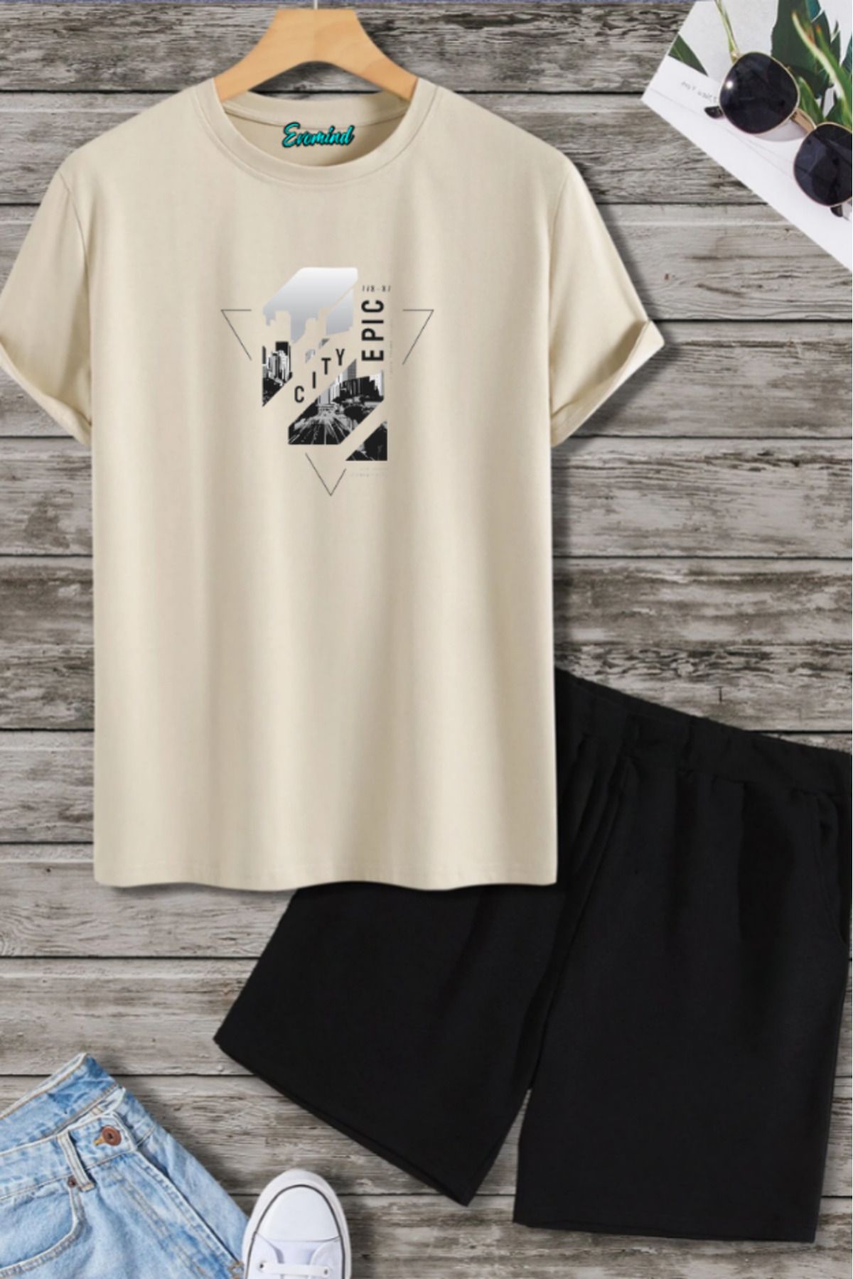 SevMode City Baskılı Unisex Şort T-shirt Takım