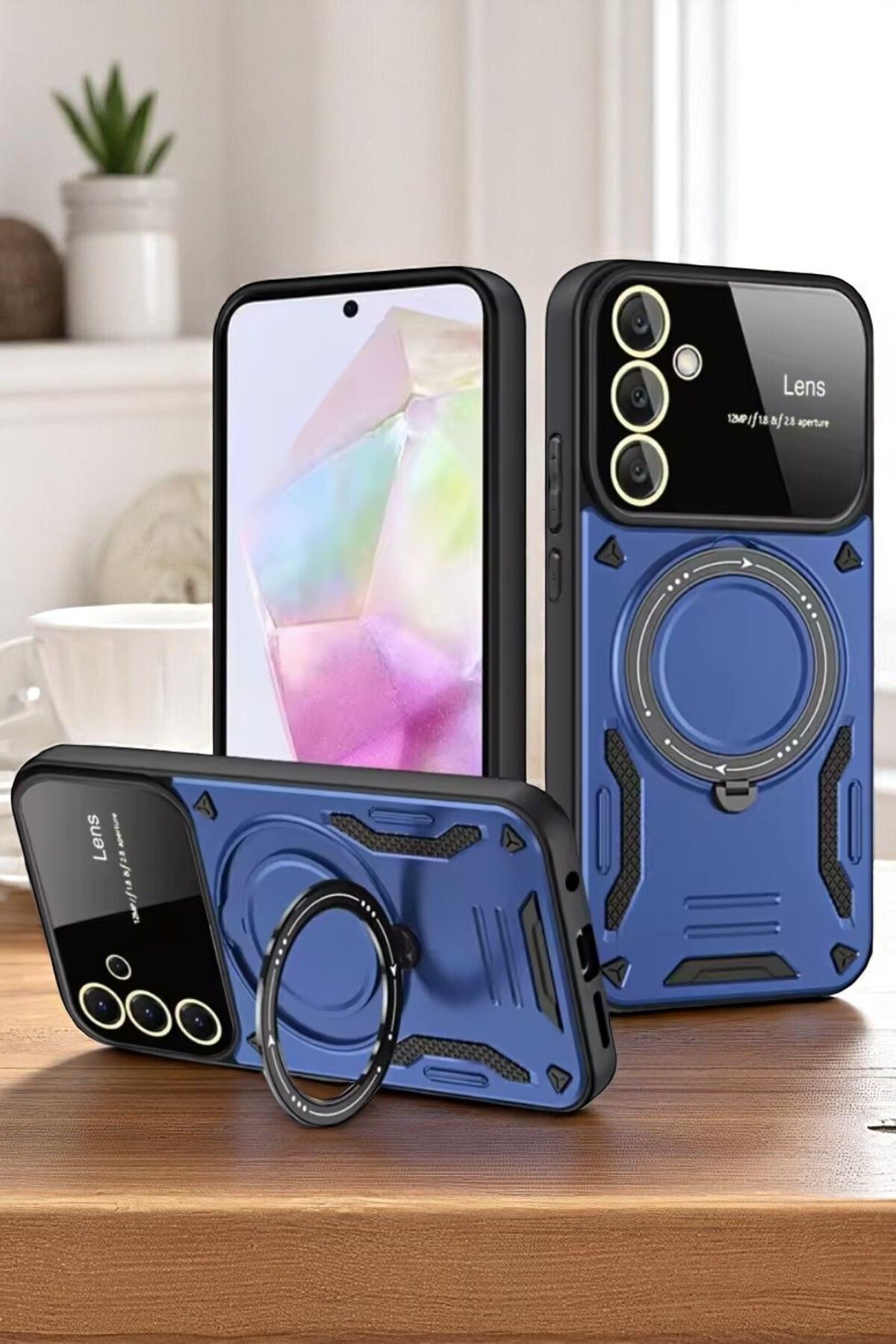 AKSEFİZZ Samsung Galaxy A24 Uyumlu Kılıf Kamera Lens Korumalı Magsafe Yüzüklü Standlı Kapak