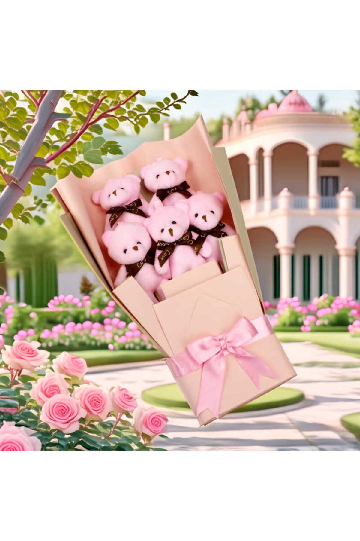 begonvil luxury Pembe Peluş Ayıcık Buketi