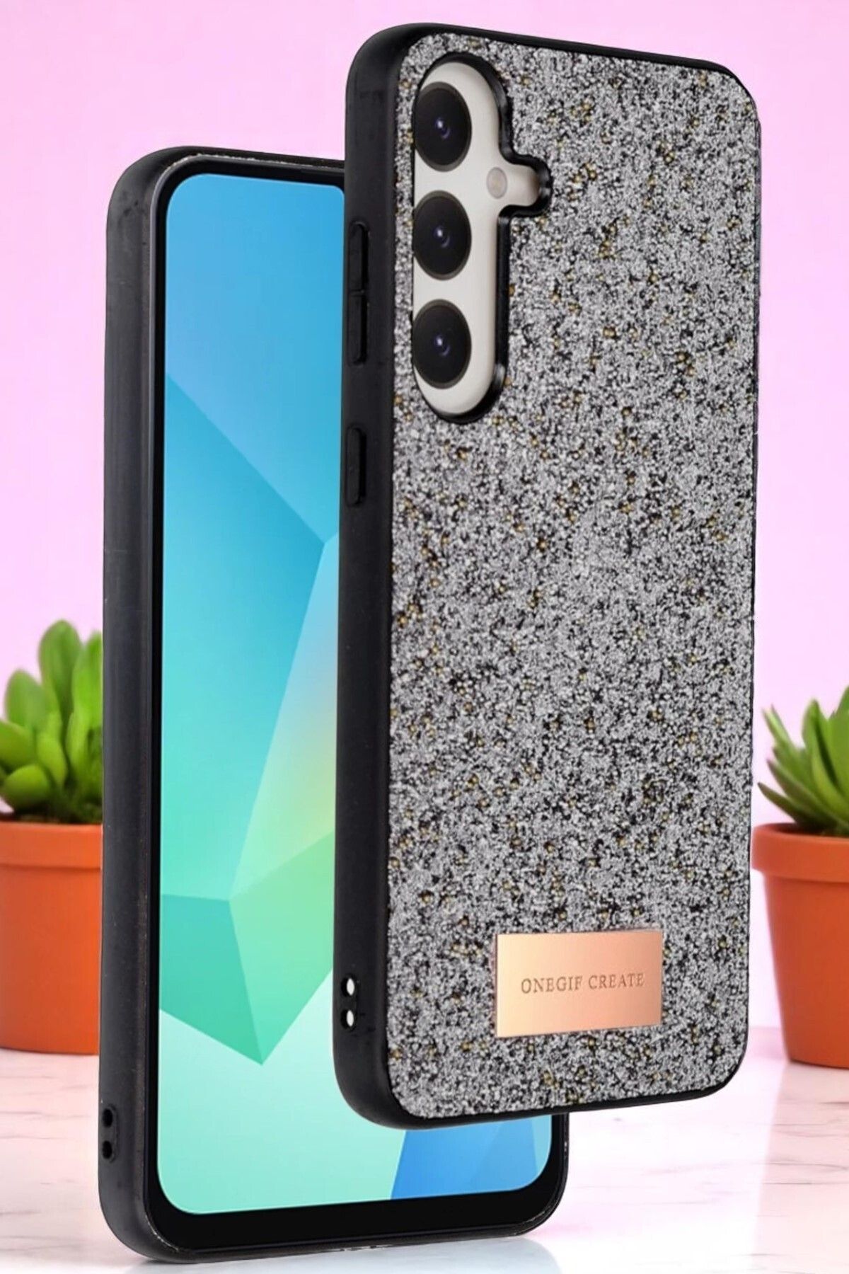 AKSEFİZZ Samsung Galaxy A25 Uyumlu Kılıf Göz Alıcı Simli Tasarımlı Korumalı Kapak