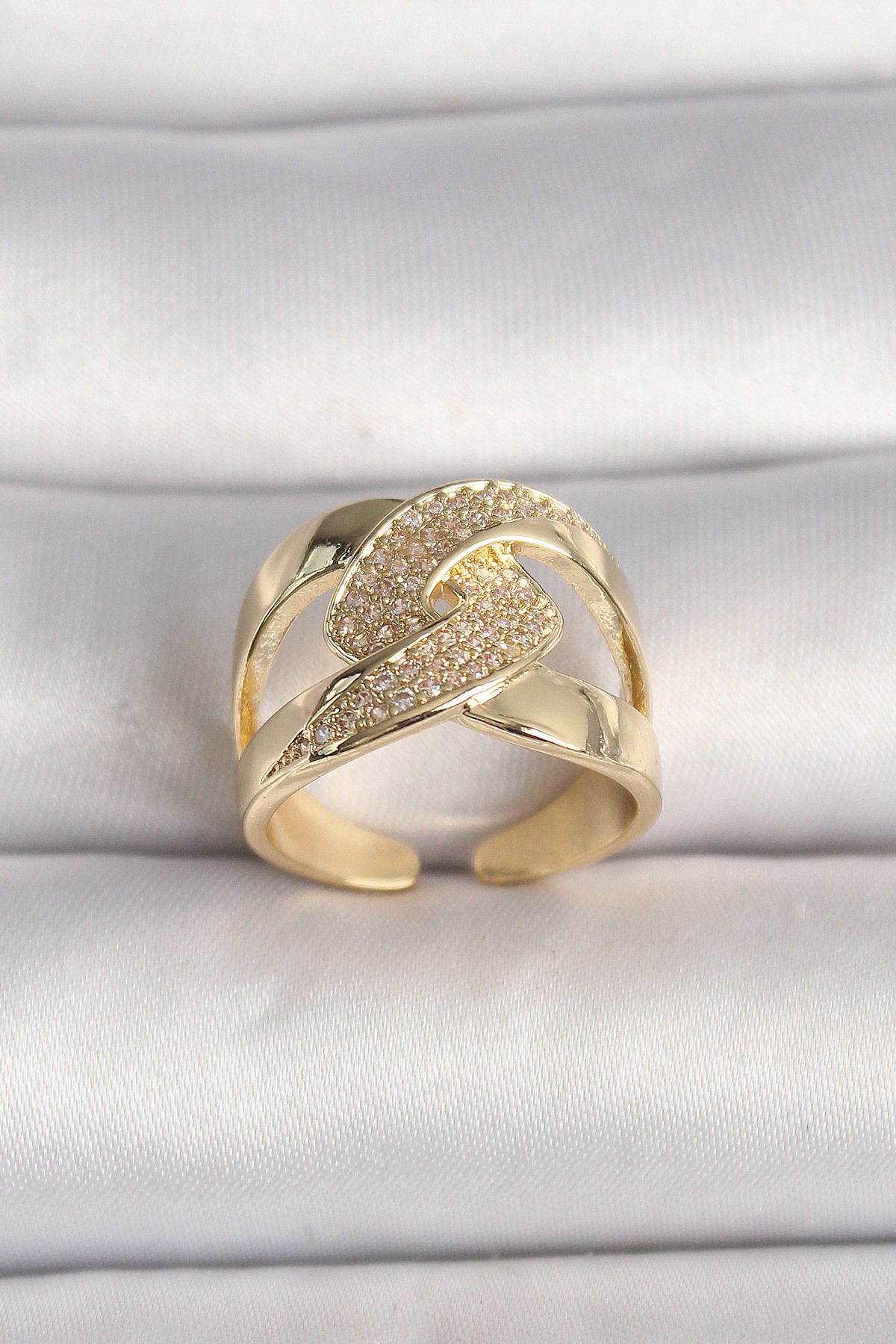 Angel Of Life Pirinç Gold Renk Ayarlanabilir Zirkon Taşlı Kadın Yüzük - TJ-BYK3602