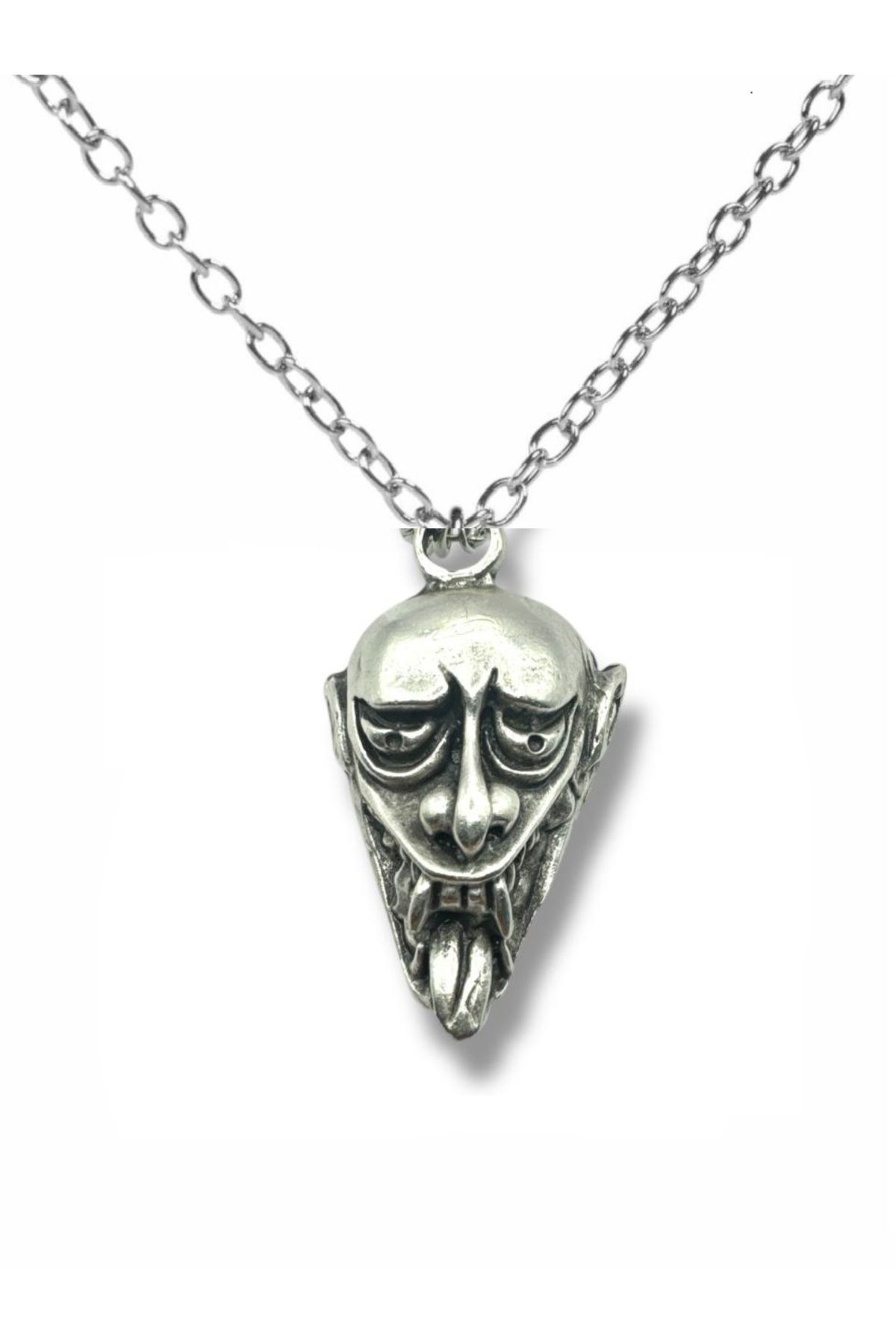Herşey Nota Dil Çıkaran Gothic Maske Figürlü Unisex Metal Kolye – 60 cm Zincir