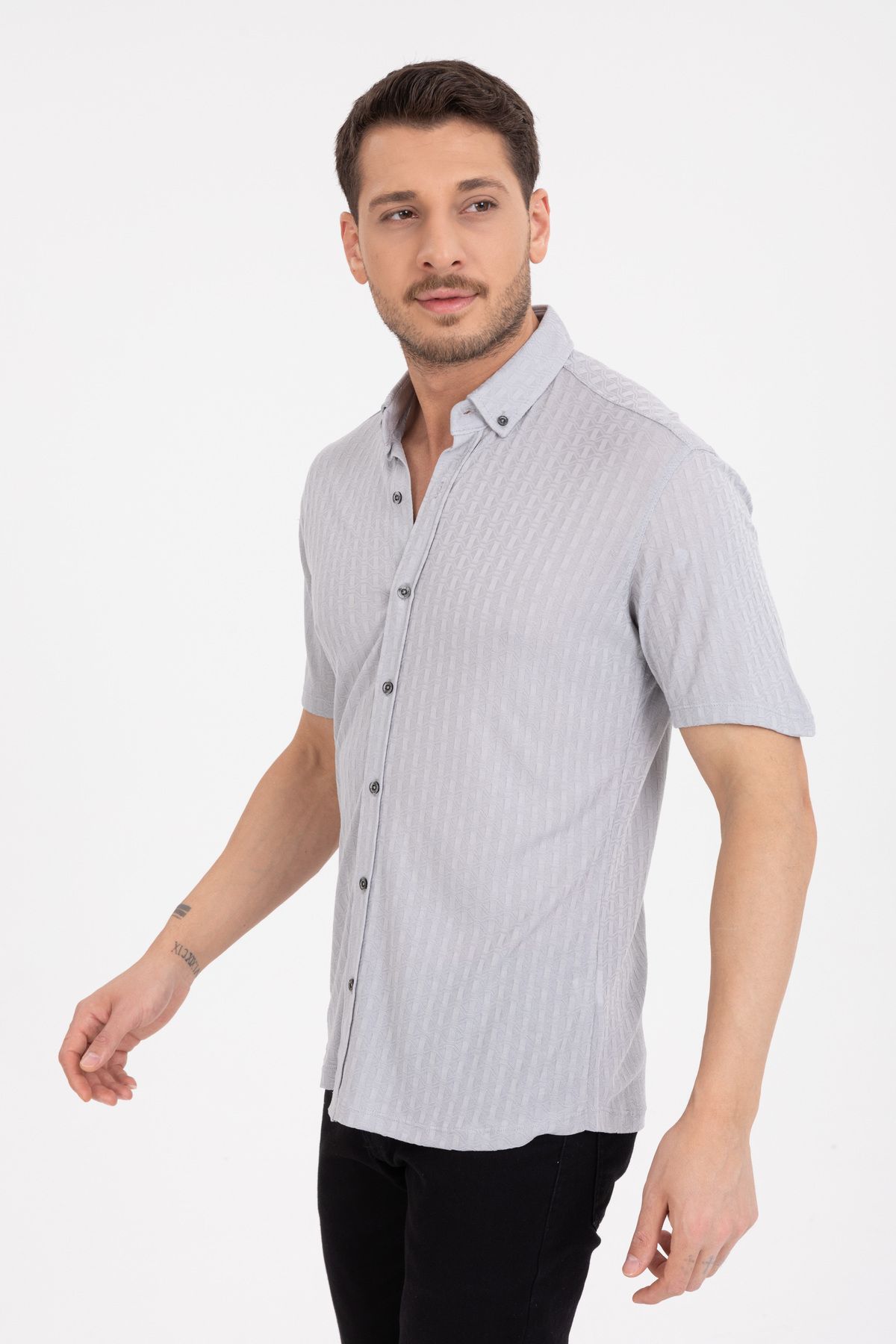 Klothy Erkek Kısa Kol Slim Fit Örme Gömlek 2613