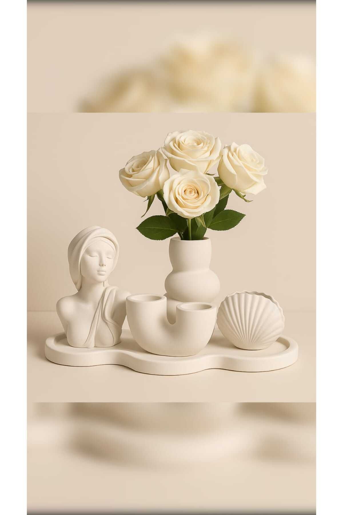 GİTTİGİTTİ El Yapımı Beşli Dekoratif Set – Estetik ve Uyumlu Tasarım (6 x 9 cm) beyaz