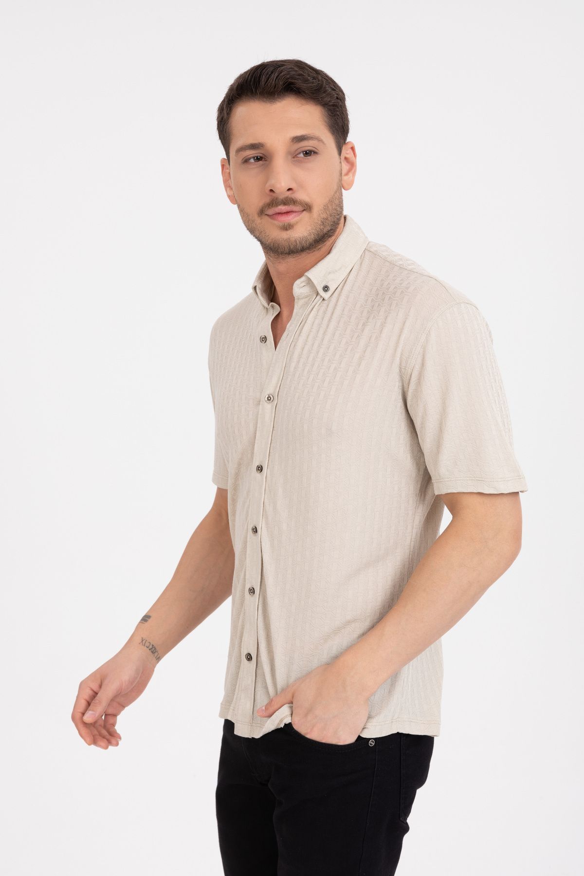 Klothy Erkek Kısa Kol Slim Fit Örme Gömlek 2613