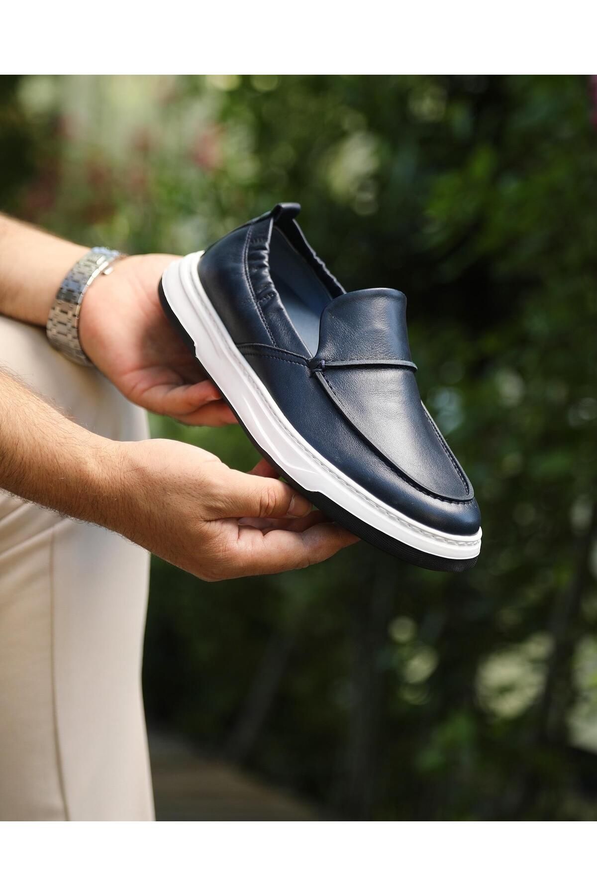 ByItallanoshoes NAVY BLUE MEES 7829 HAKİKİ DERİ GÜNLÜK ERKEK CASUAL AYAKKABI