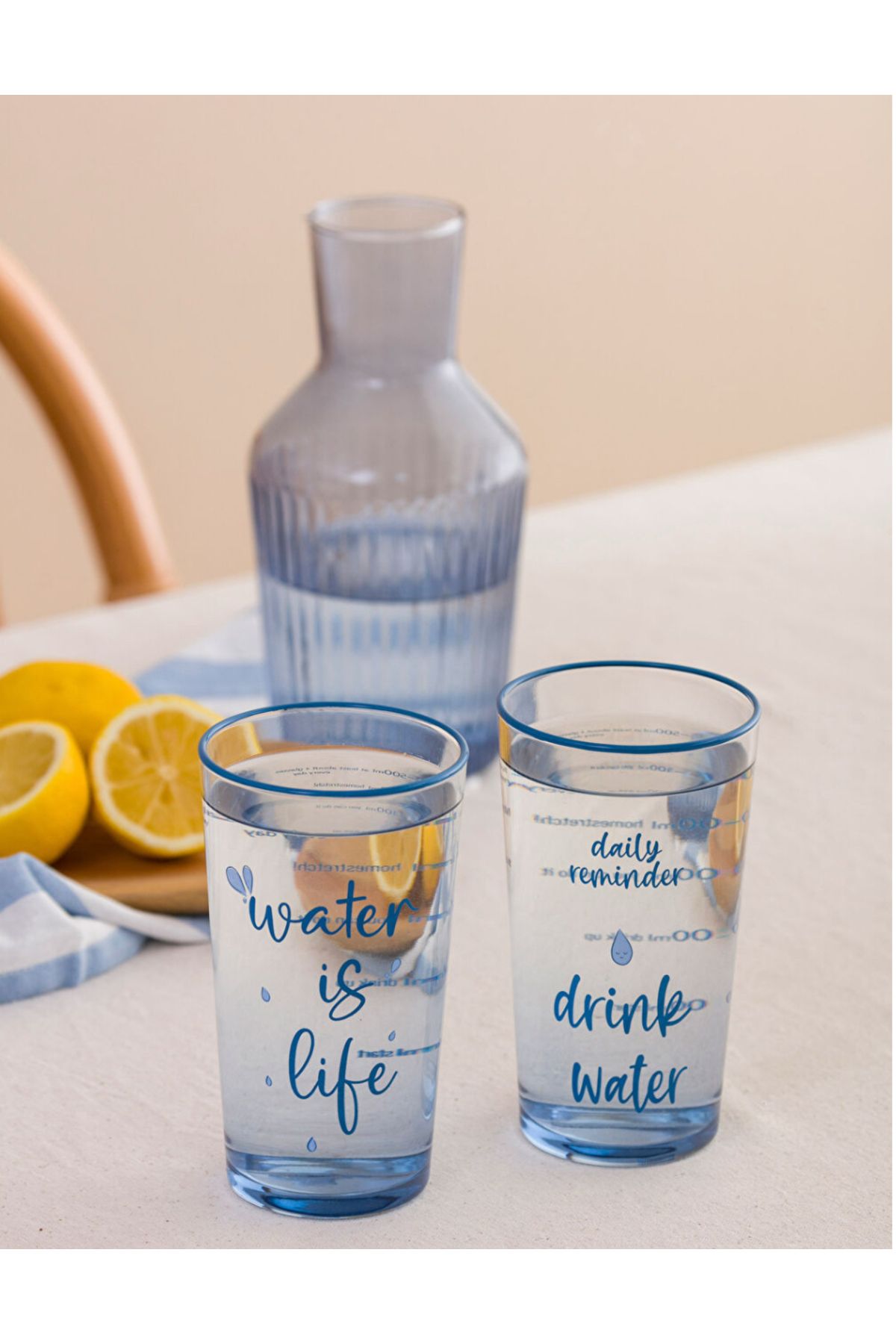 LC Waikiki LCW HOME Mavi Yazı Baskılı Bardak Seti 2'li 570 ml