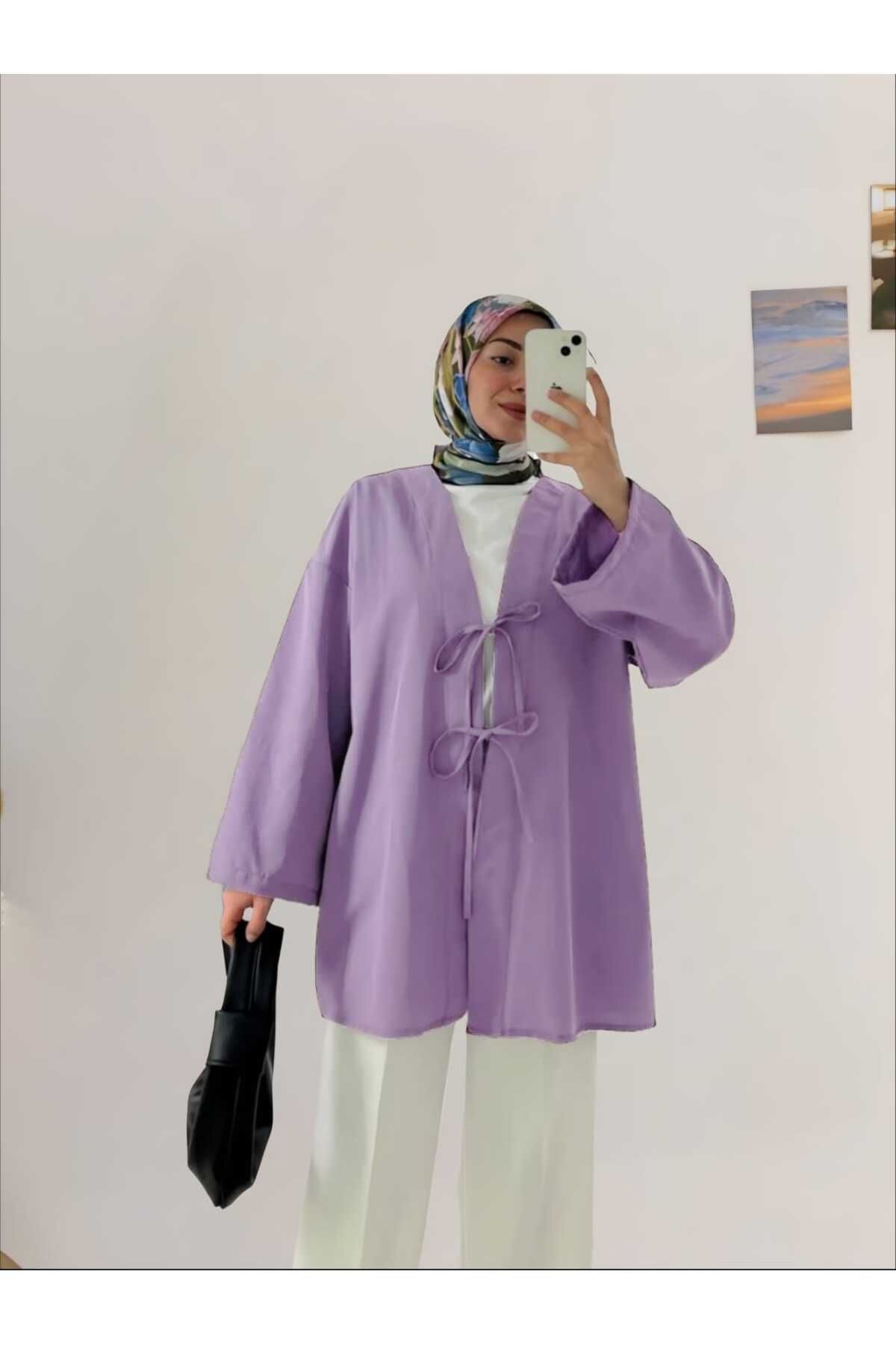 MODA Çift Fiyonk Bağcıklı Terikoton Kumaş Kimono