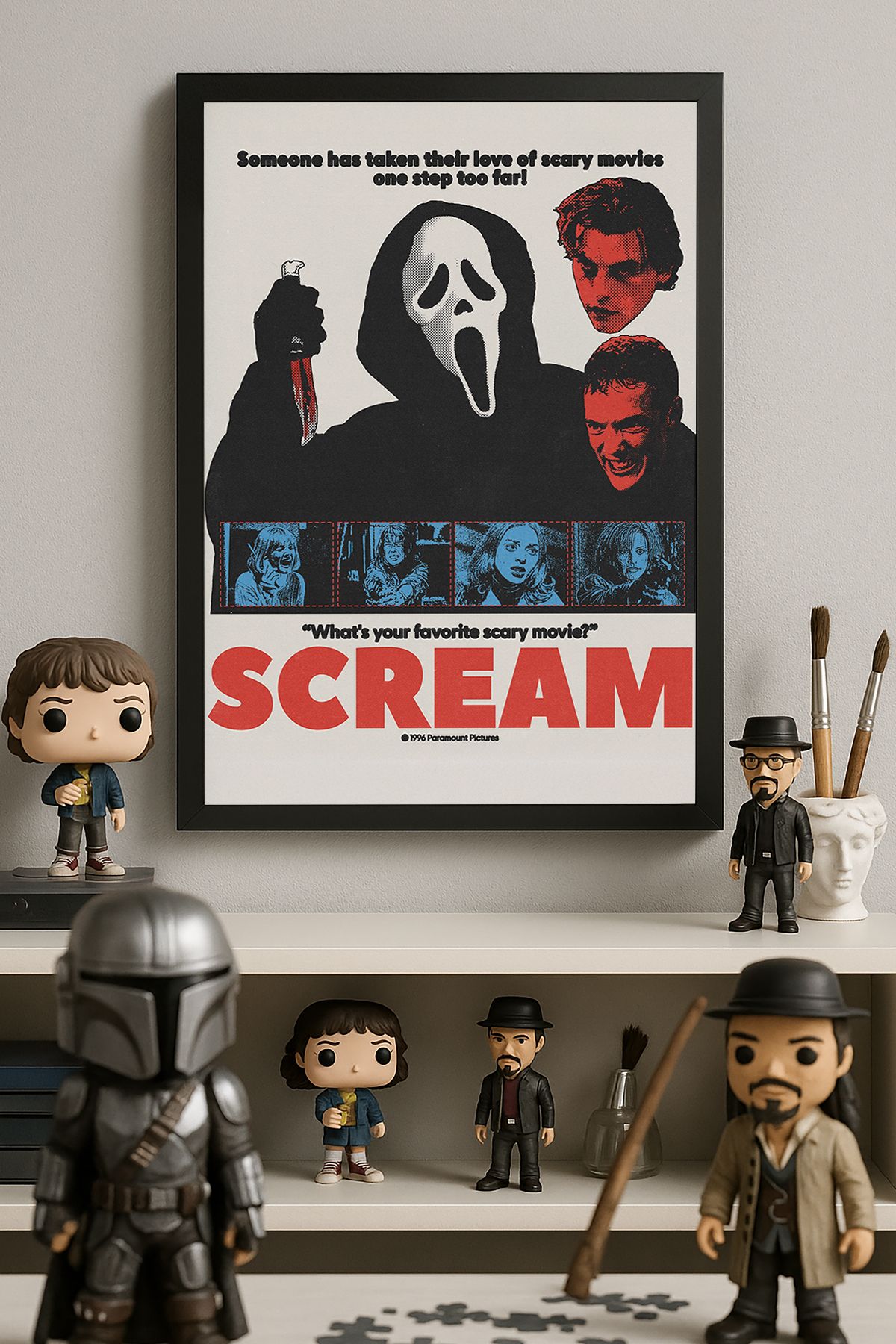 Duvarda Scream Siyah Ahşap Çerçeveli Film Duvar Tablosu