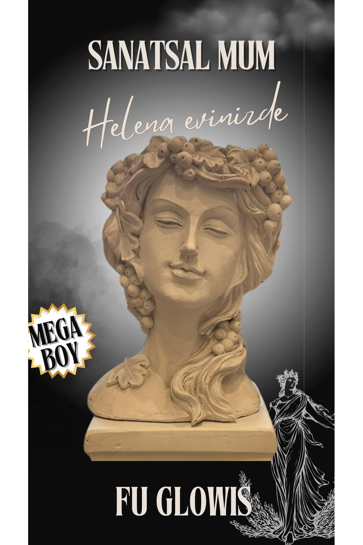 FU GLOWIS MEGA BOY - MÜTHİŞ ANTİK HELENA TANRIÇA HEYKEL FİGÜRÜNDE DEKORATİF MUM - VANİLYA KOKULU- ÖZEL SERİ