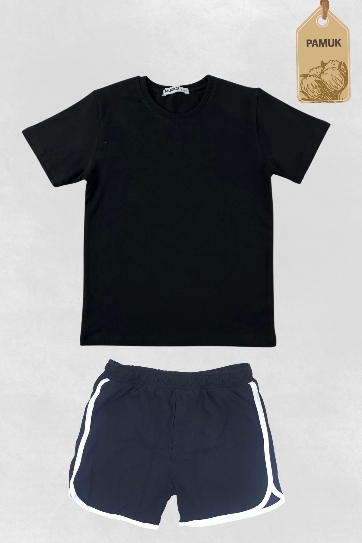 difa kids Spor Tasarım Yazlık Rahat Siyah Kız/Erkek Çocuk Şort Tişört Takım