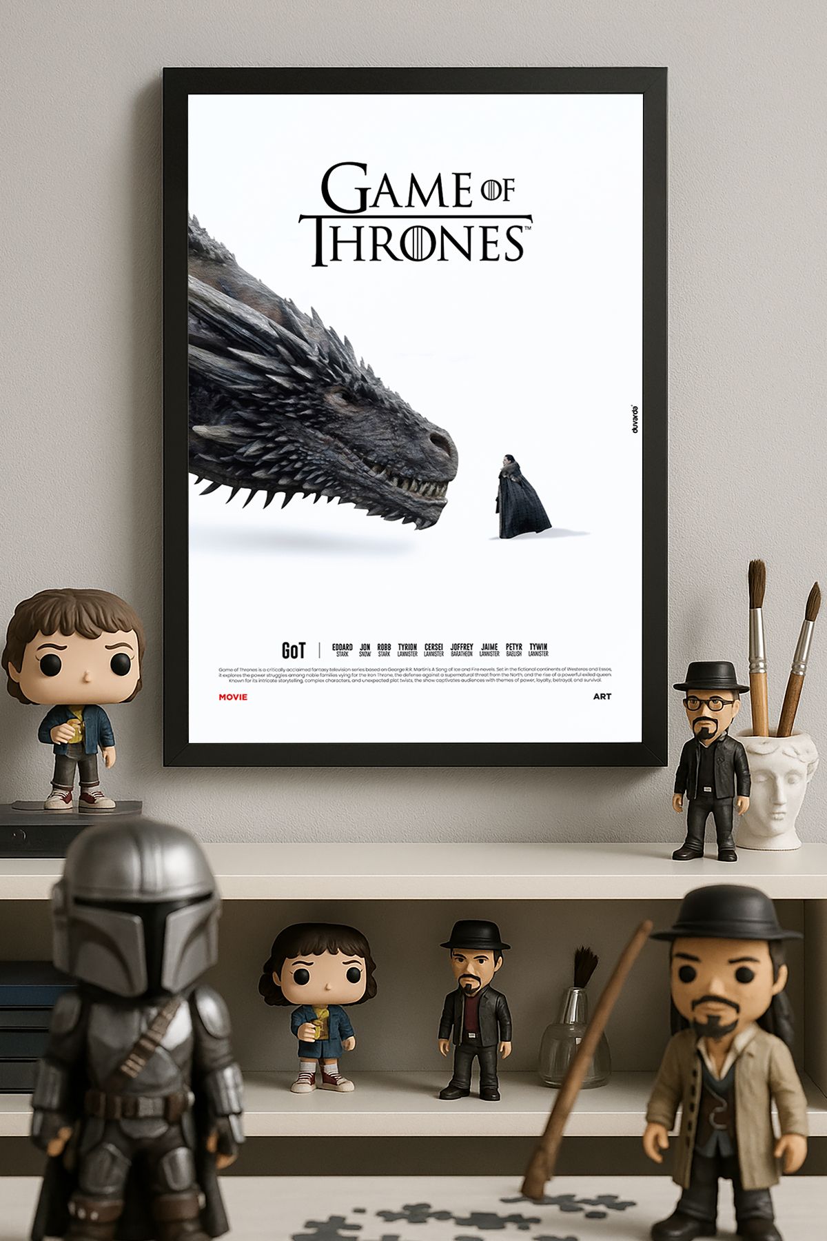 Duvarda Game of Thrones Siyah Ahşap Çerçeveli Dizi Duvar Tablosu