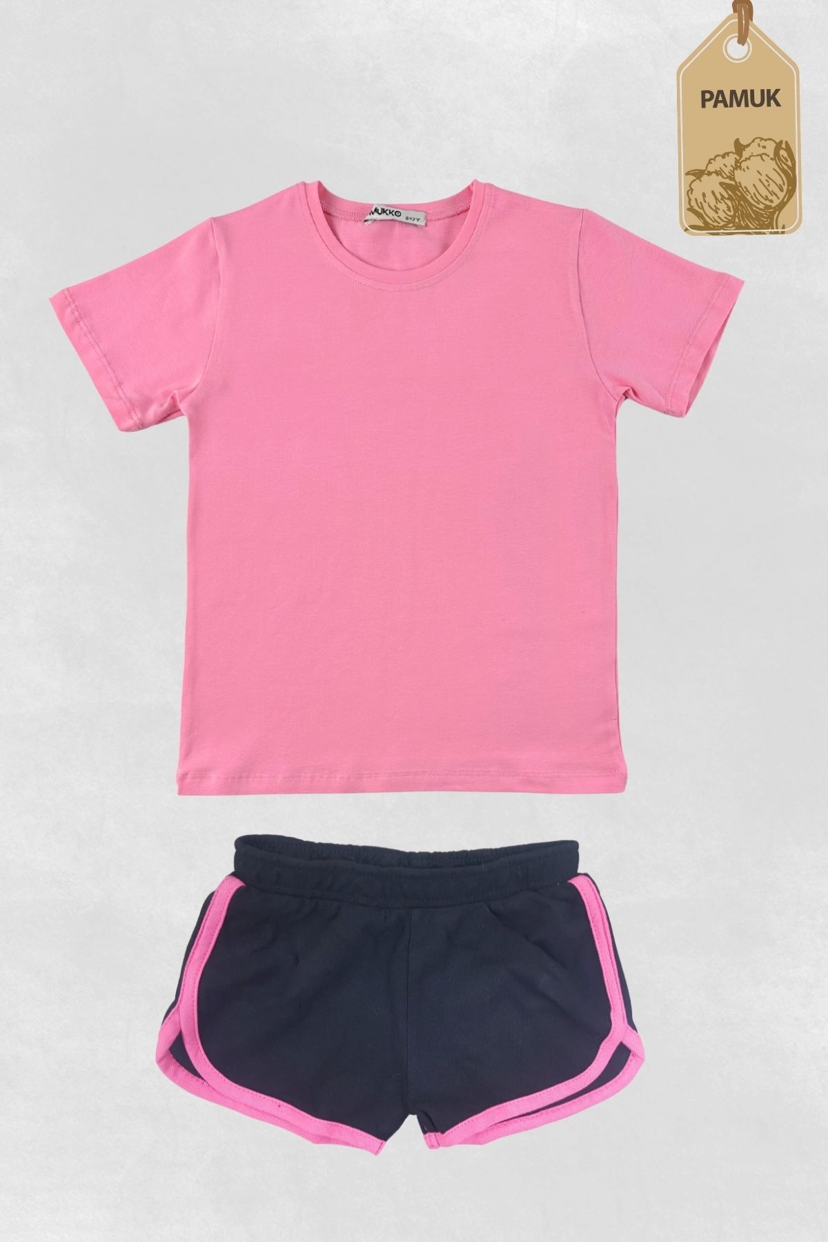 difa kids Spor Tasarım Yazlık Rahat Siyah Kız/Erkek Çocuk Şort Tişört Takım