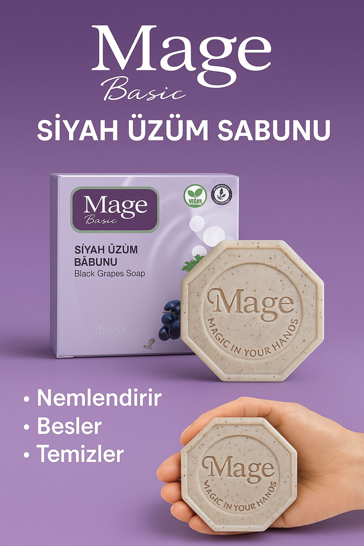 Mage Siyah Üzüm Sabunu 100g – Doğal, Nemlendirici ve Parlatıcı Vegan Cilt Sabunu