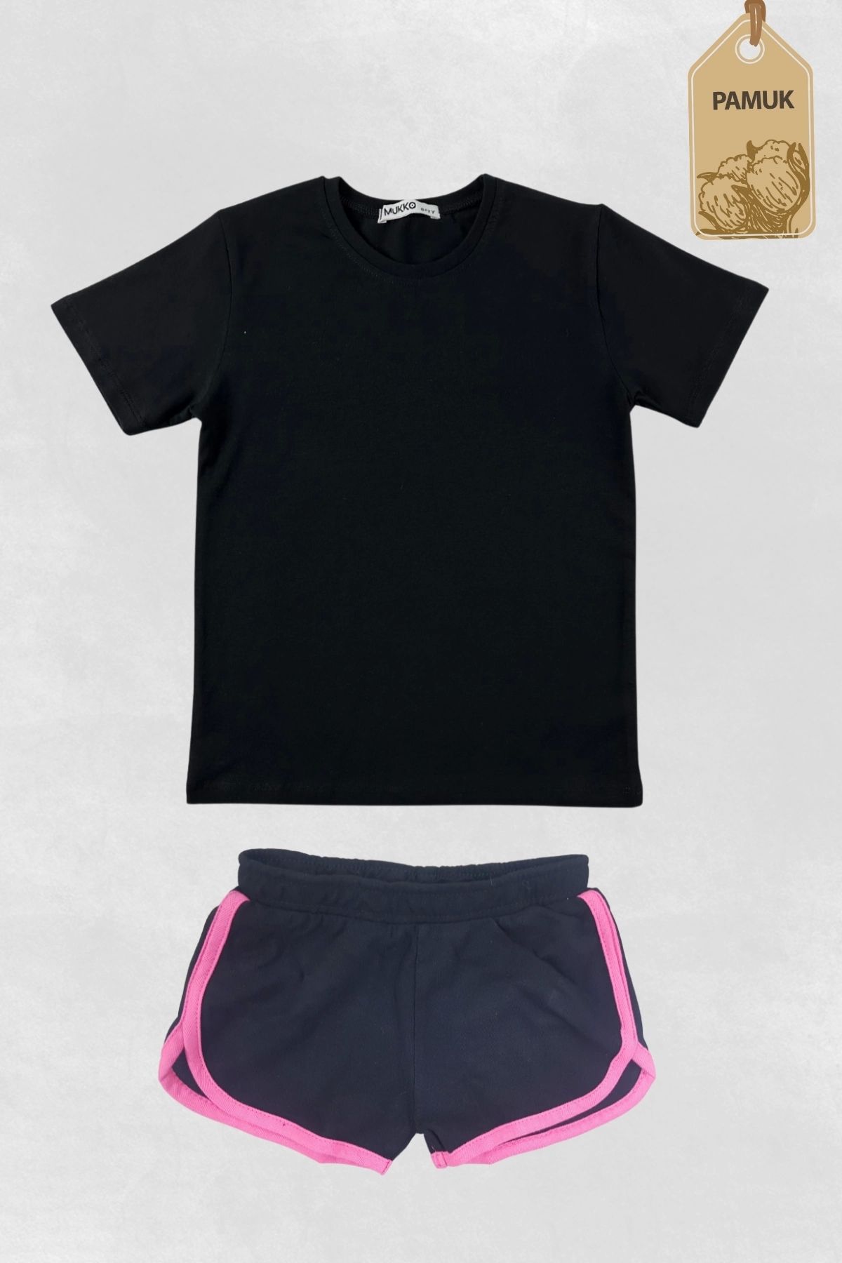 difa kids Spor Tasarım Yazlık Rahat Siyah Kız/Erkek Çocuk Şort Tişört Takım