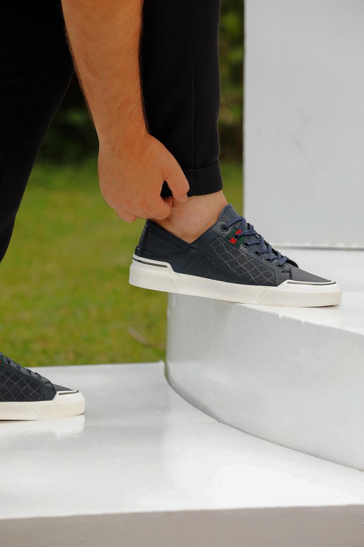 ByItallanoshoes NAVY BLUE RENAS 0133 HAKİKİ DERİ GÜNLÜK ERKEK SNEAKER AYAKKABI