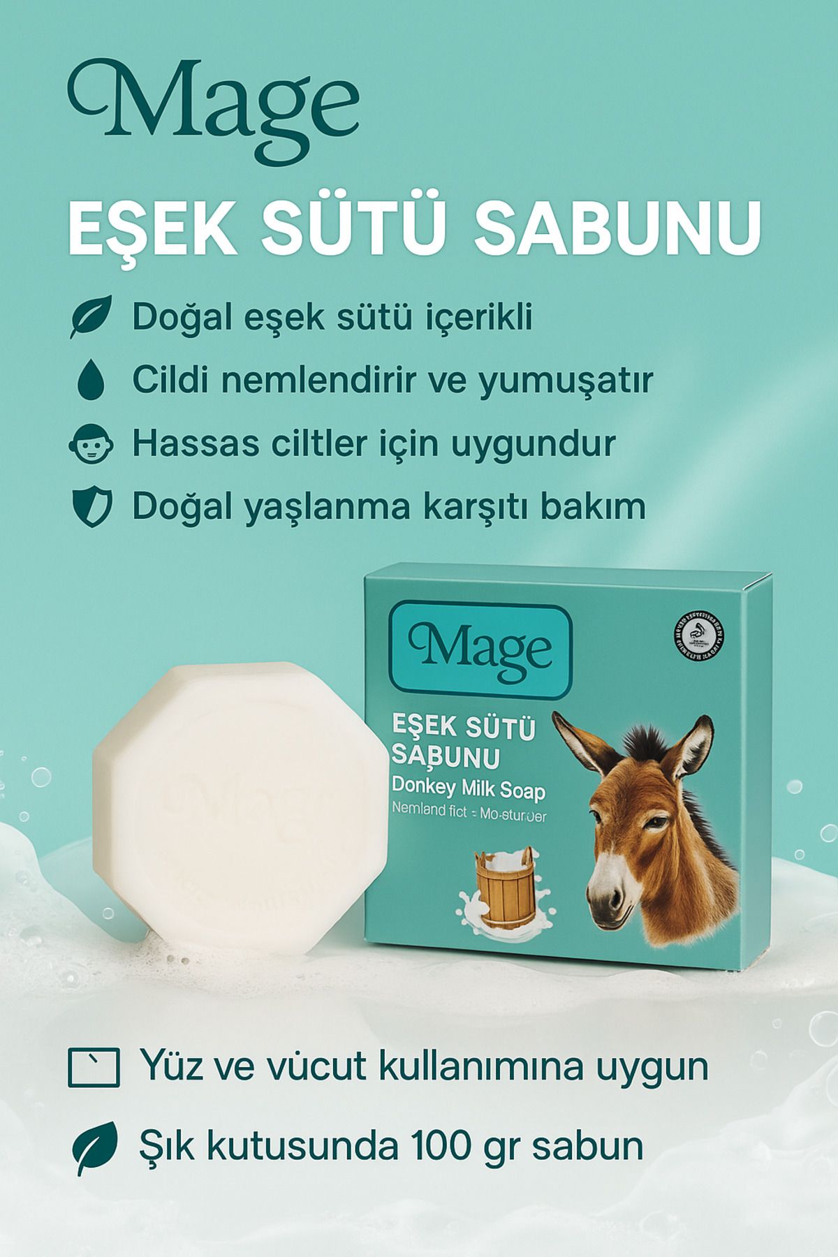 Mage Eşek Sütü Sabunu 100 gr – Doğal Nemlendirici Yüz ve Vücut Sabunu