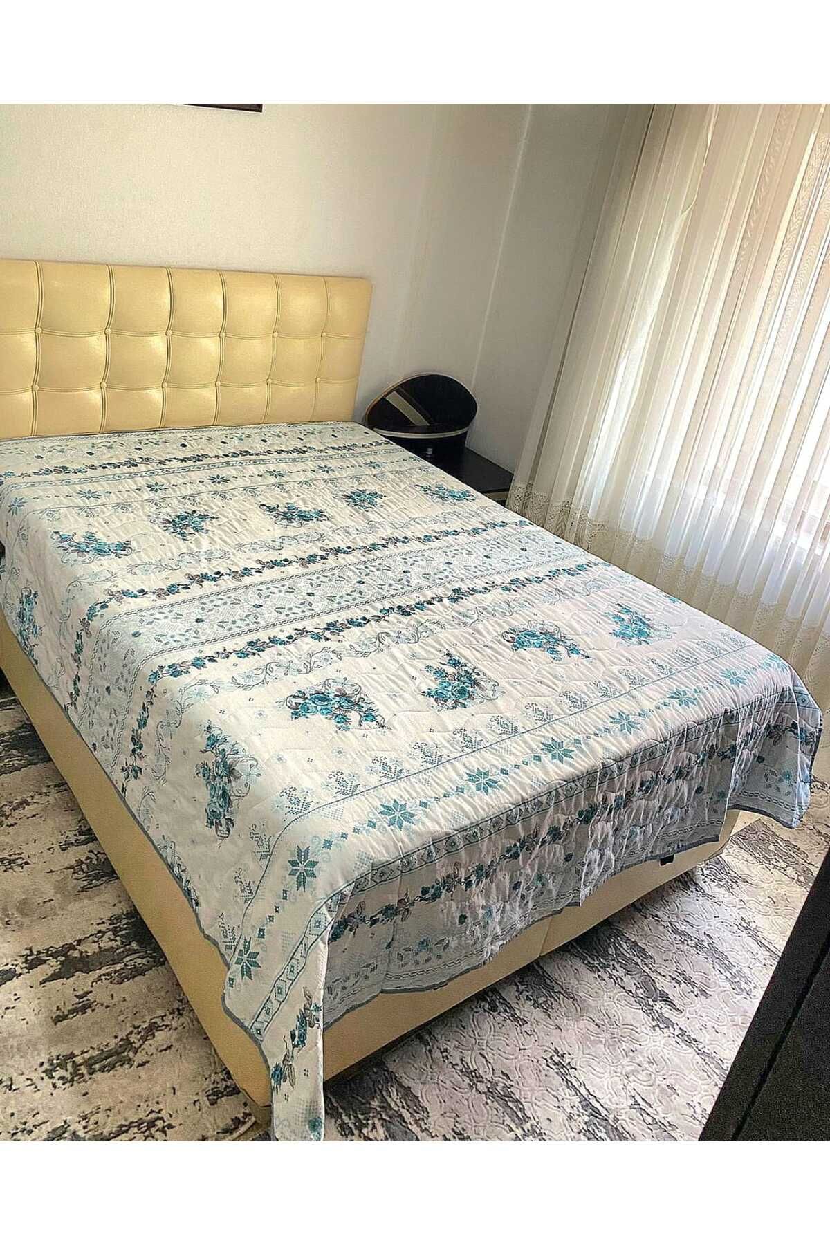 Özyuvam Kapitone Pamuklu Elyaf Dolgulu Çift Kişilik Çift Taraflı Çiçek Desenli Pike
