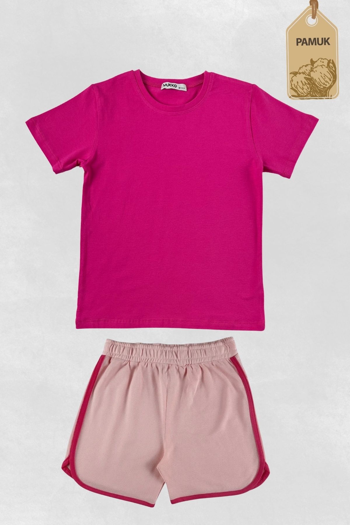 difa kids Spor Tasarım Yazlık Rahat Pudra Kız/Erkek Çocuk Şort Tişört Takım