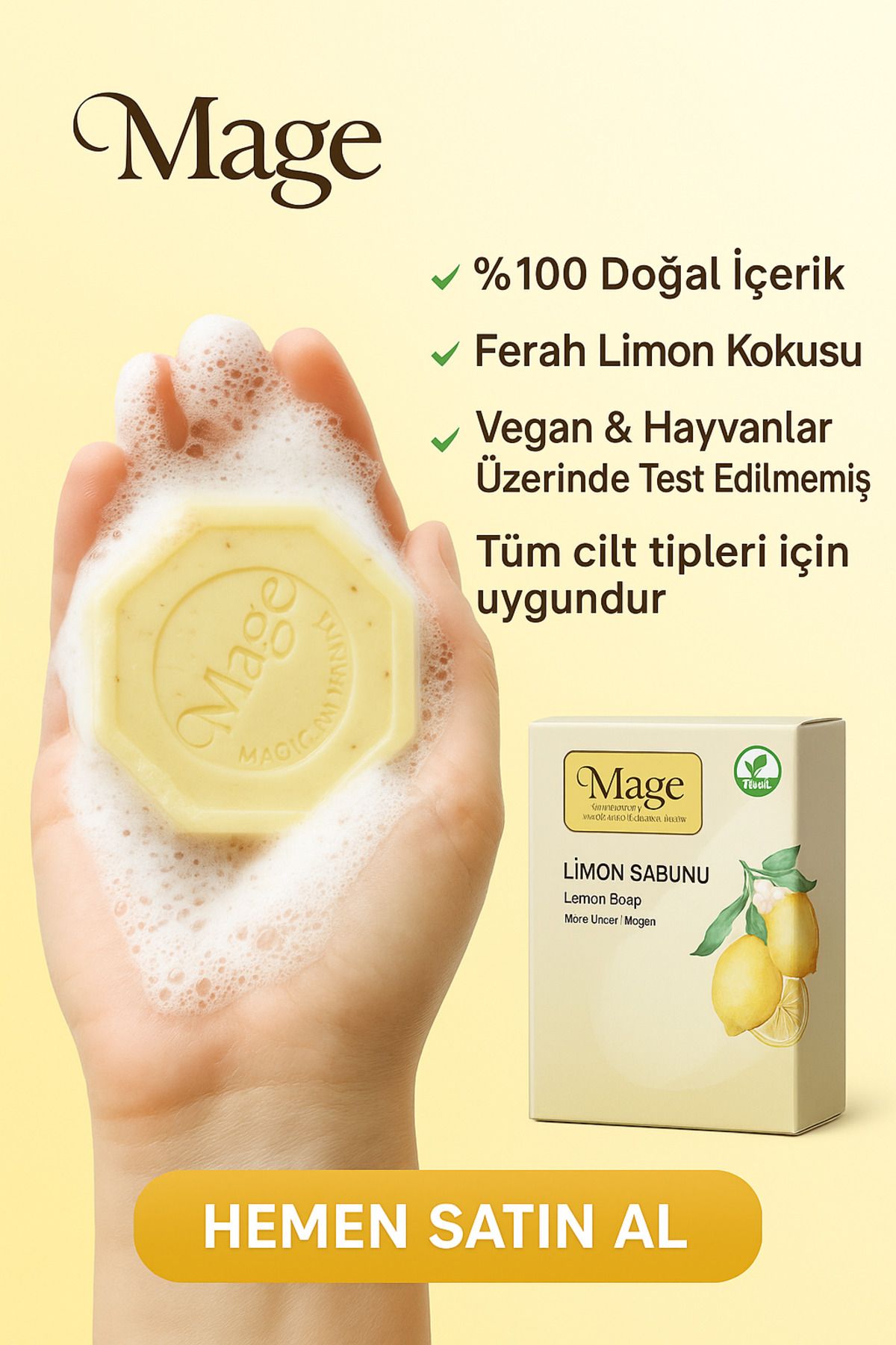 Mage Limon Sabunu 100 gr - Doğal Vegan El Yapımı Cilt Temizleyici