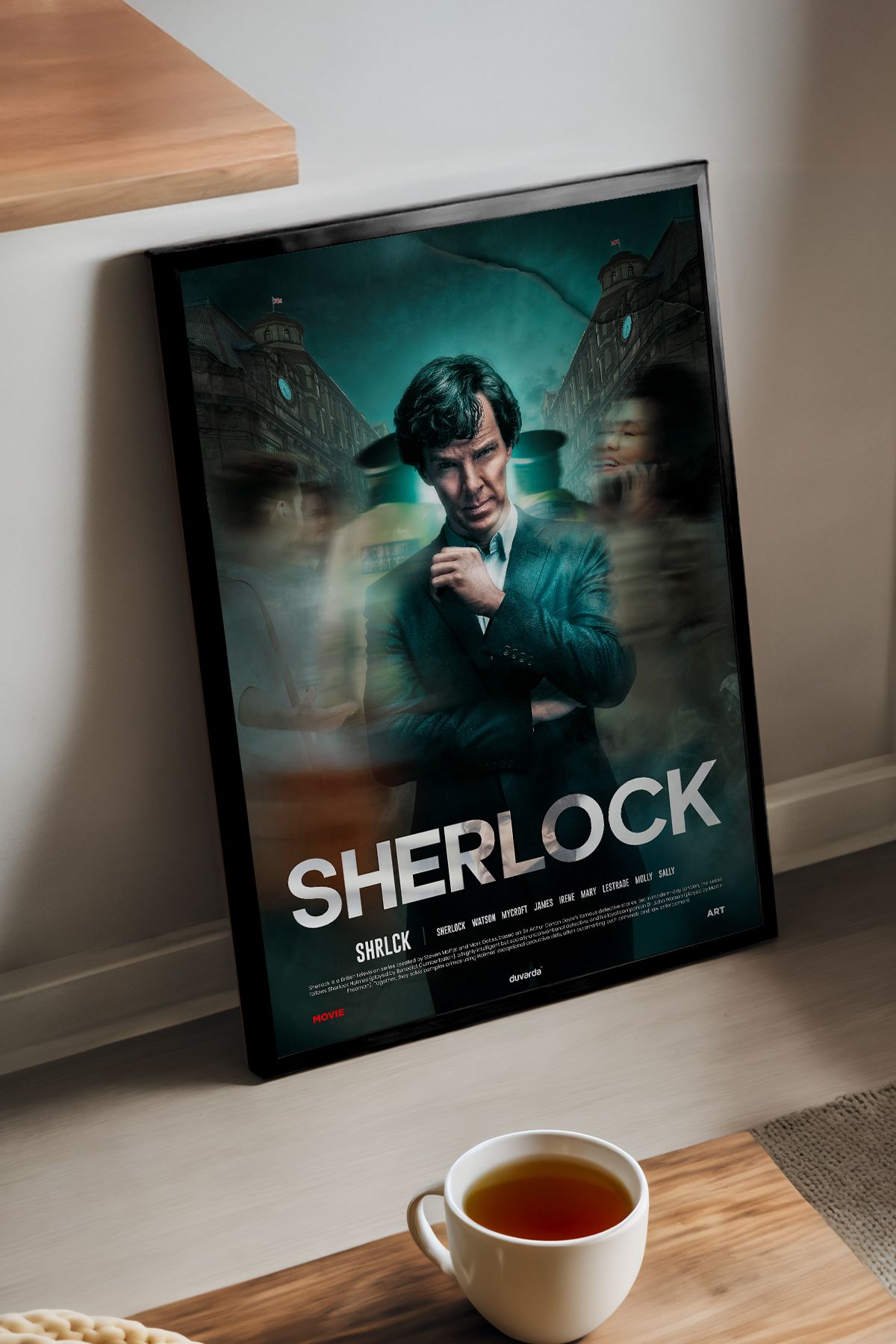 Duvarda Sherlock Siyah Ahşap Çerçeveli Dizi Duvar Tablosu