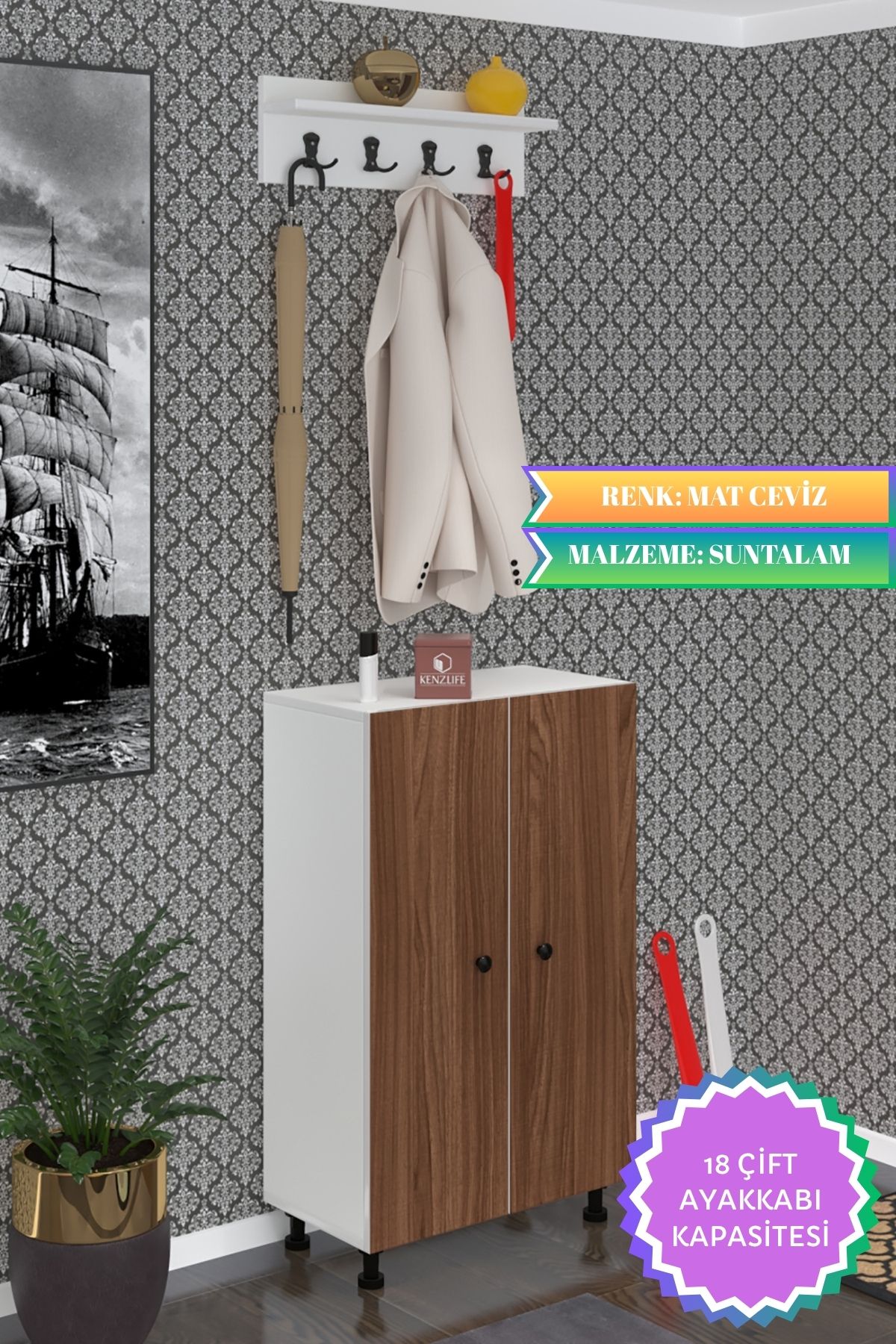 Kenzlife portmanto ayakkabılık ve askılık kalçın6 cvzbyz 98*060*32 onsekiz çift ayakkabı kapasitesi