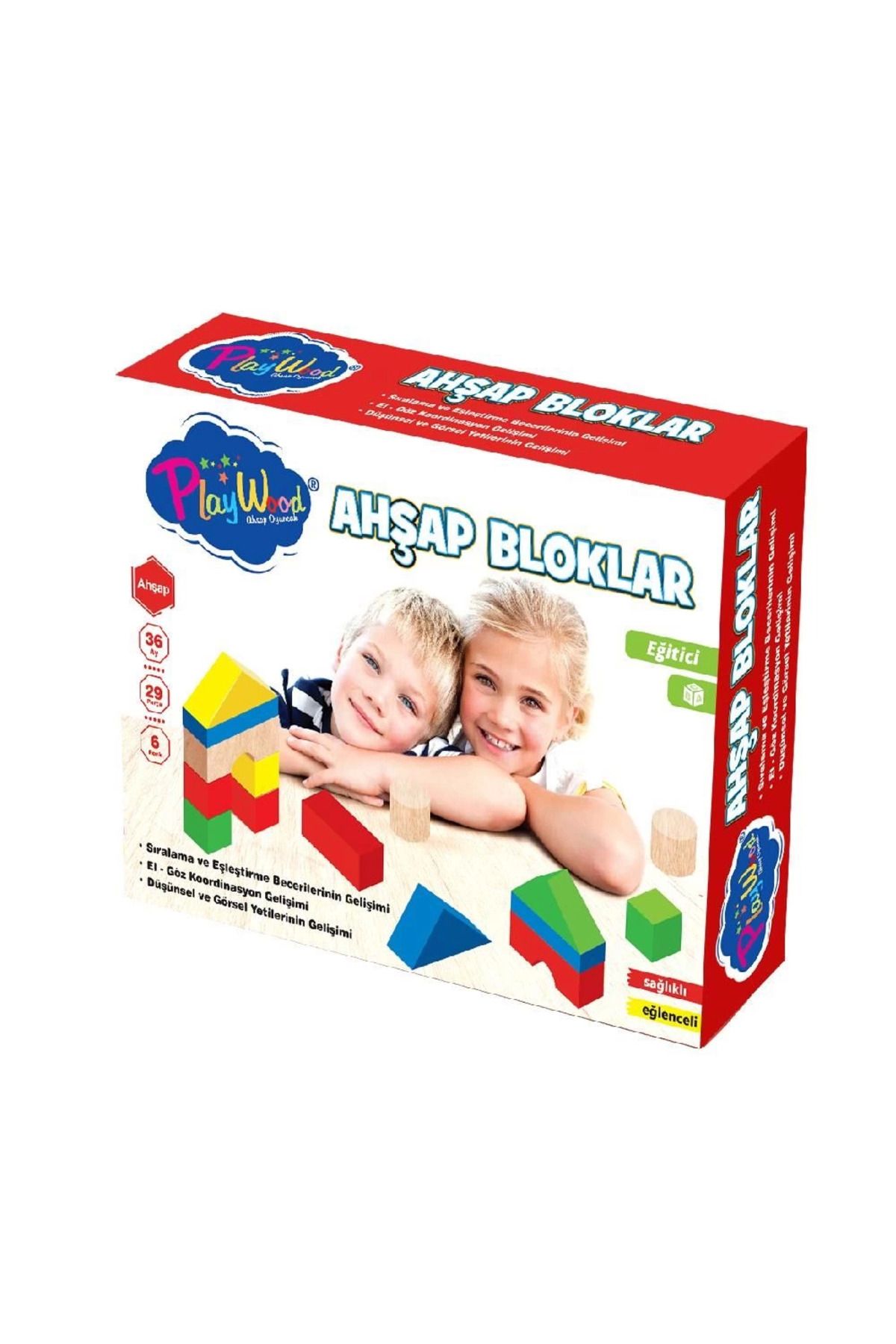 yusuftex 29 Parça Ahşap Eğitici Bloklar Doğal Oyuncak