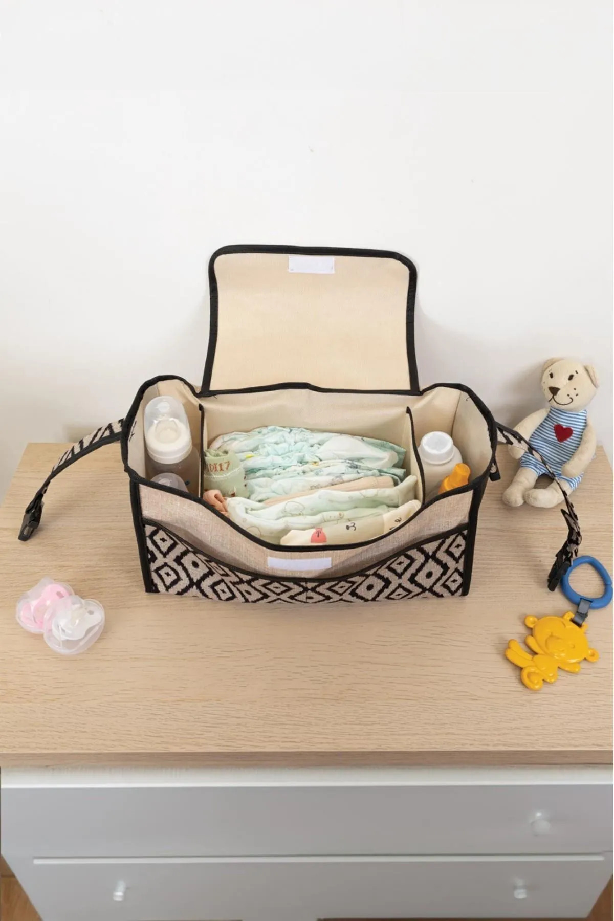 İNKOHA Desenli Bebek Arabası Çantası | Siyah-Bej Organizer | Tüm Bebek Arabalarıyla Uyumlu fotoğrafı 3 (önizleme)