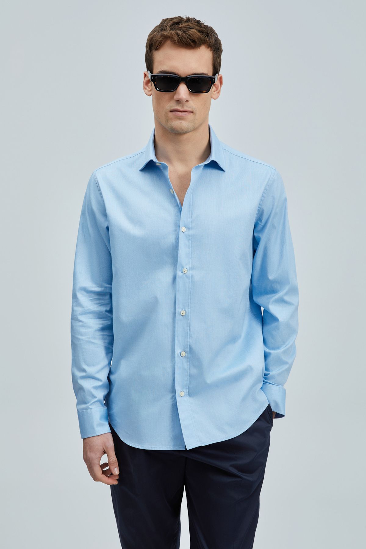 Lufian-Ανδρικό πουκάμισο Daniel Basic Regular Fit Μπλε 4