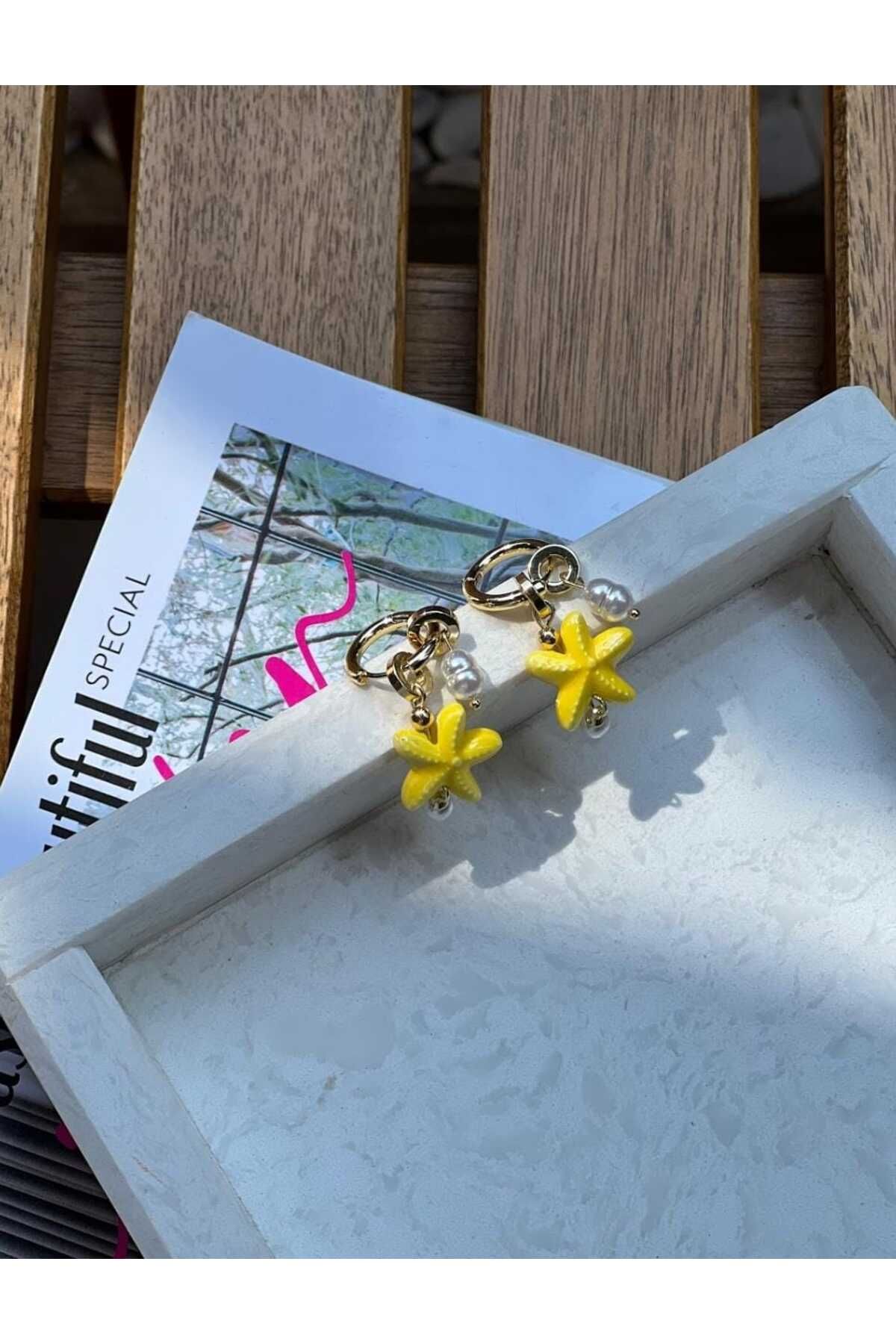 Bubbleatelier Sarı deniz yıldızı seramik küpe