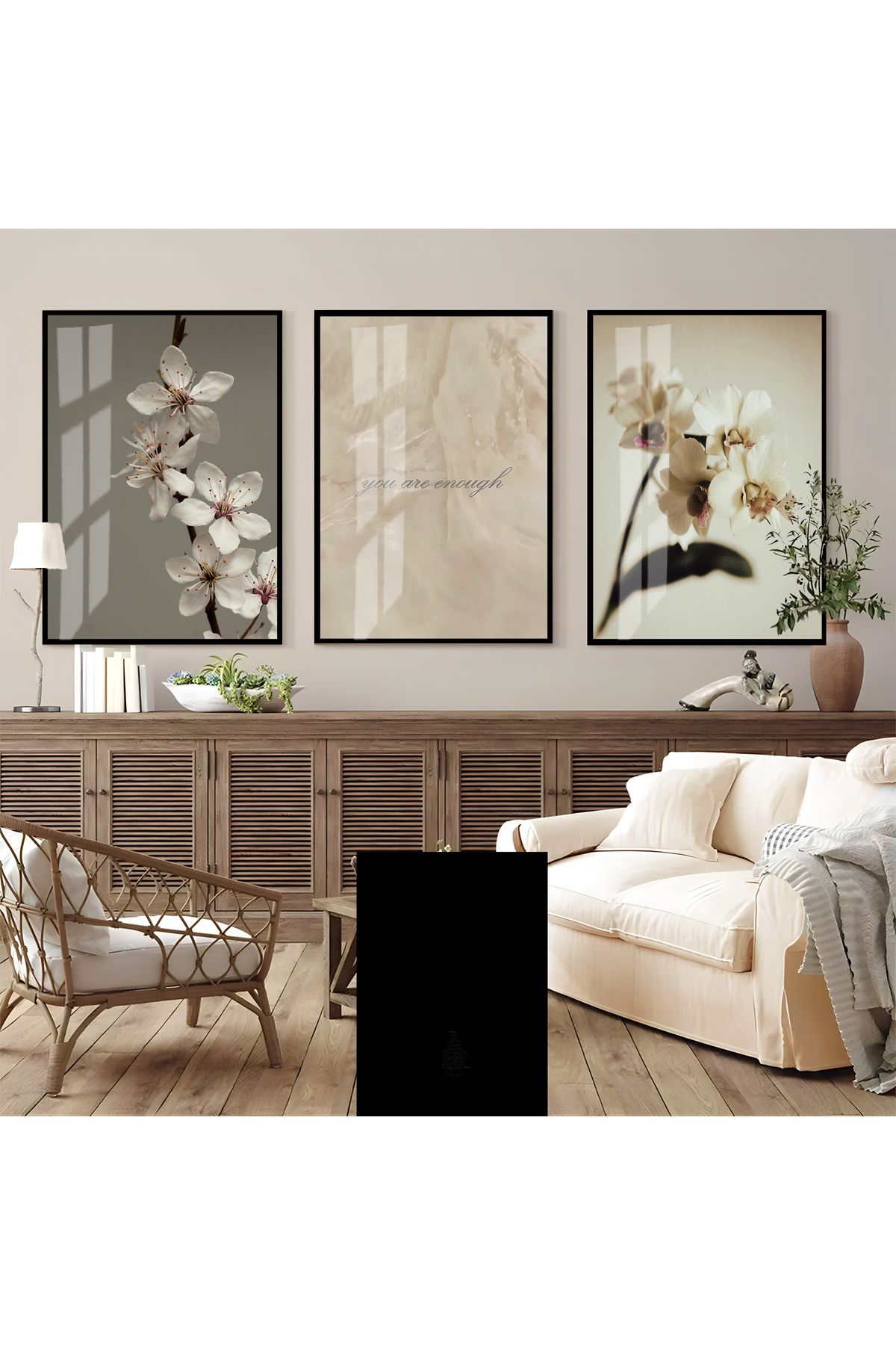 Harikabirev HARİKABİREV|ORKİDE YAZI DETAYLI KOMBİNİ (ORCHID)|ÇERÇEVELİ CAM TABLO 3LÜ DİKEY