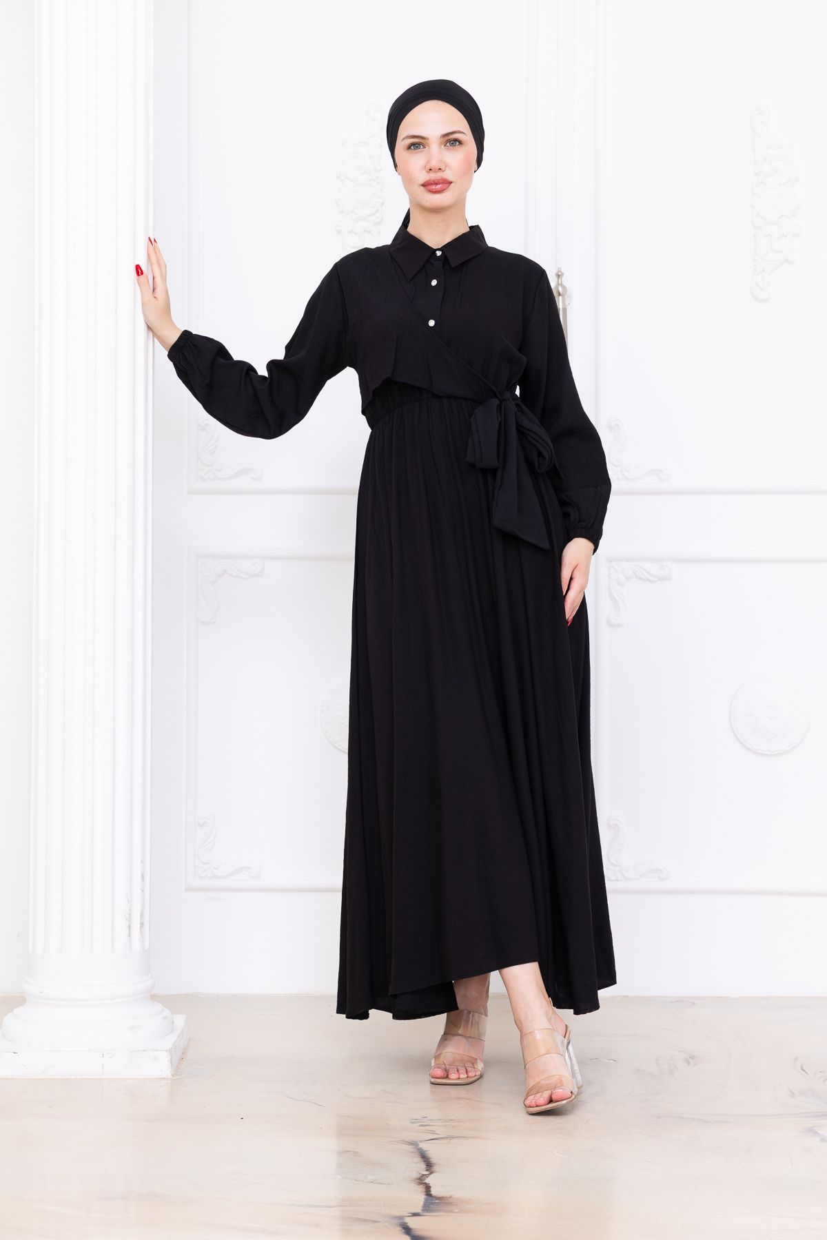 SiSorti Moda Düğmeli Kuşak Detaylı Tesettür Elbise