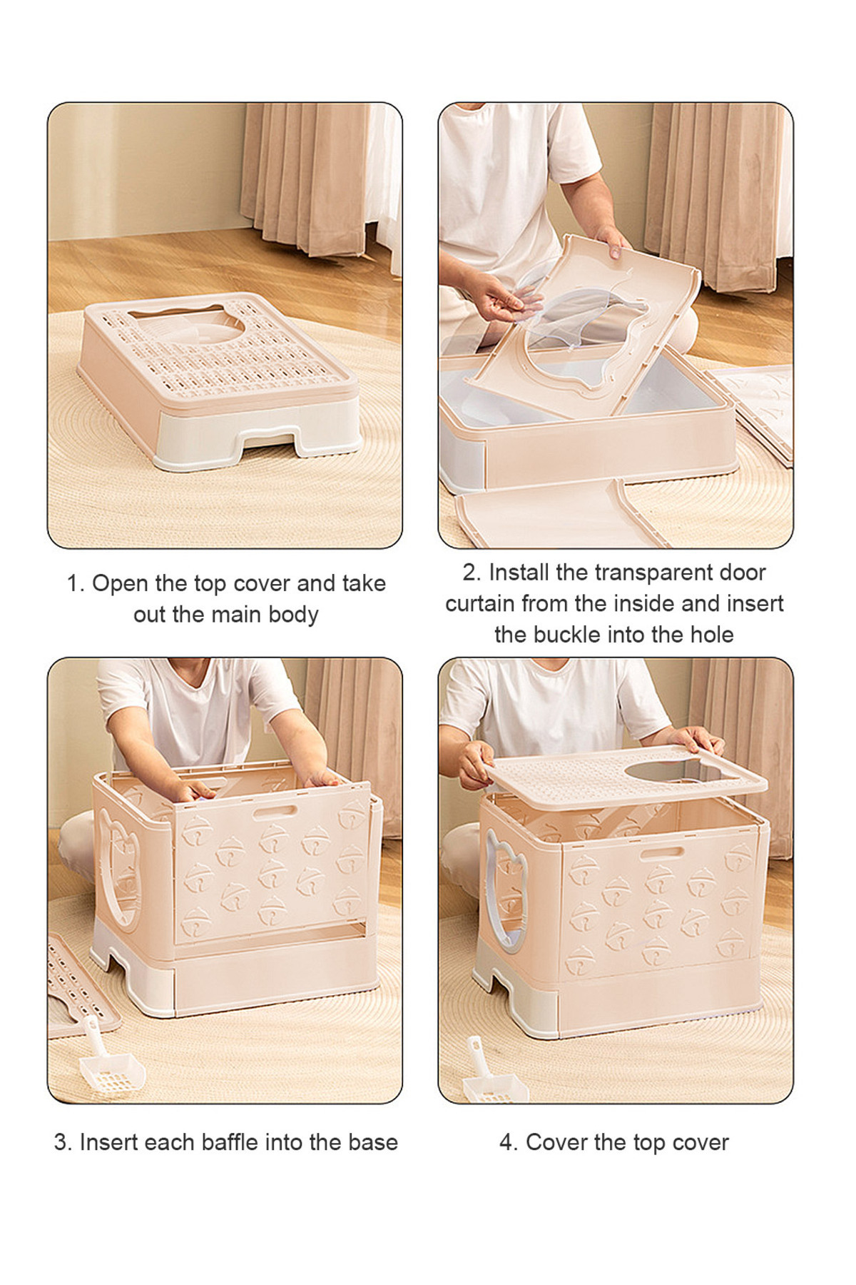 KidLe-Large Foldable Cat Litter Box with Lid Easy to Clean Anti-Splashing Enclosed Cat Toilet Box 7