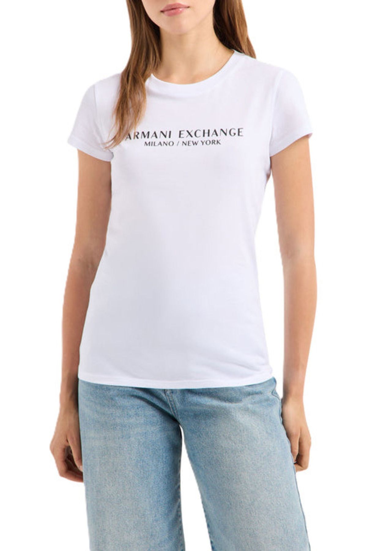 Armani Exchange Kadın AE Bisiklet Yaka T-Shirt - Beyaz