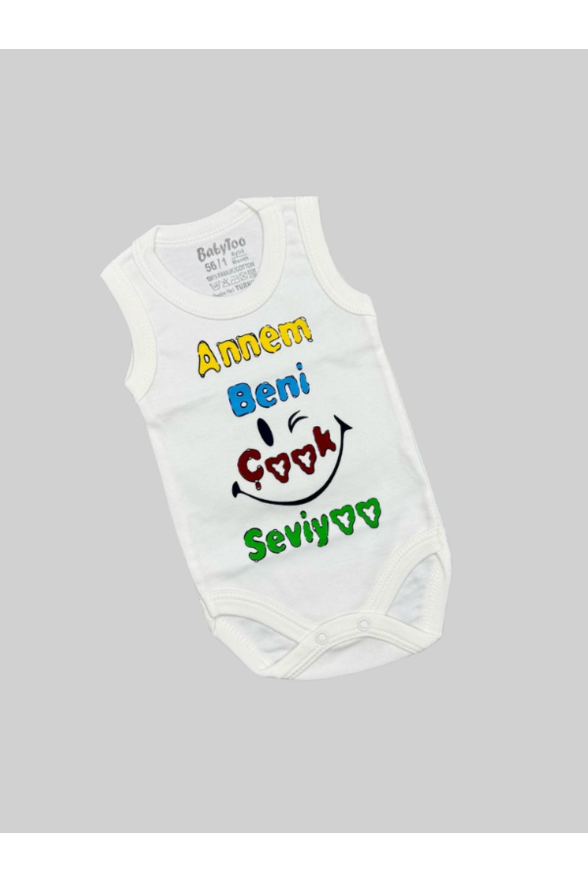 Babytoo ANNEM BENİ ÇOK SEVİYOR BASKILI KOLSUZ BEBEK ZIBINI