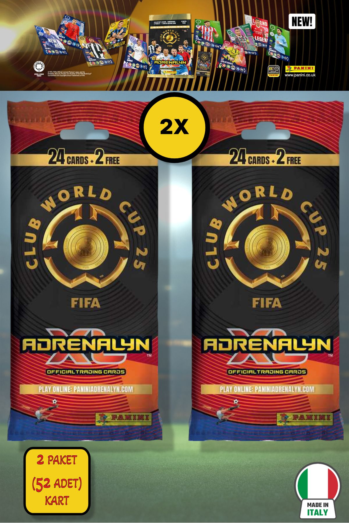 TOYFEST Panini Club World Cup 25 Fat Pack Futbolcu Kartları - 2’li Paket (52 Kart)