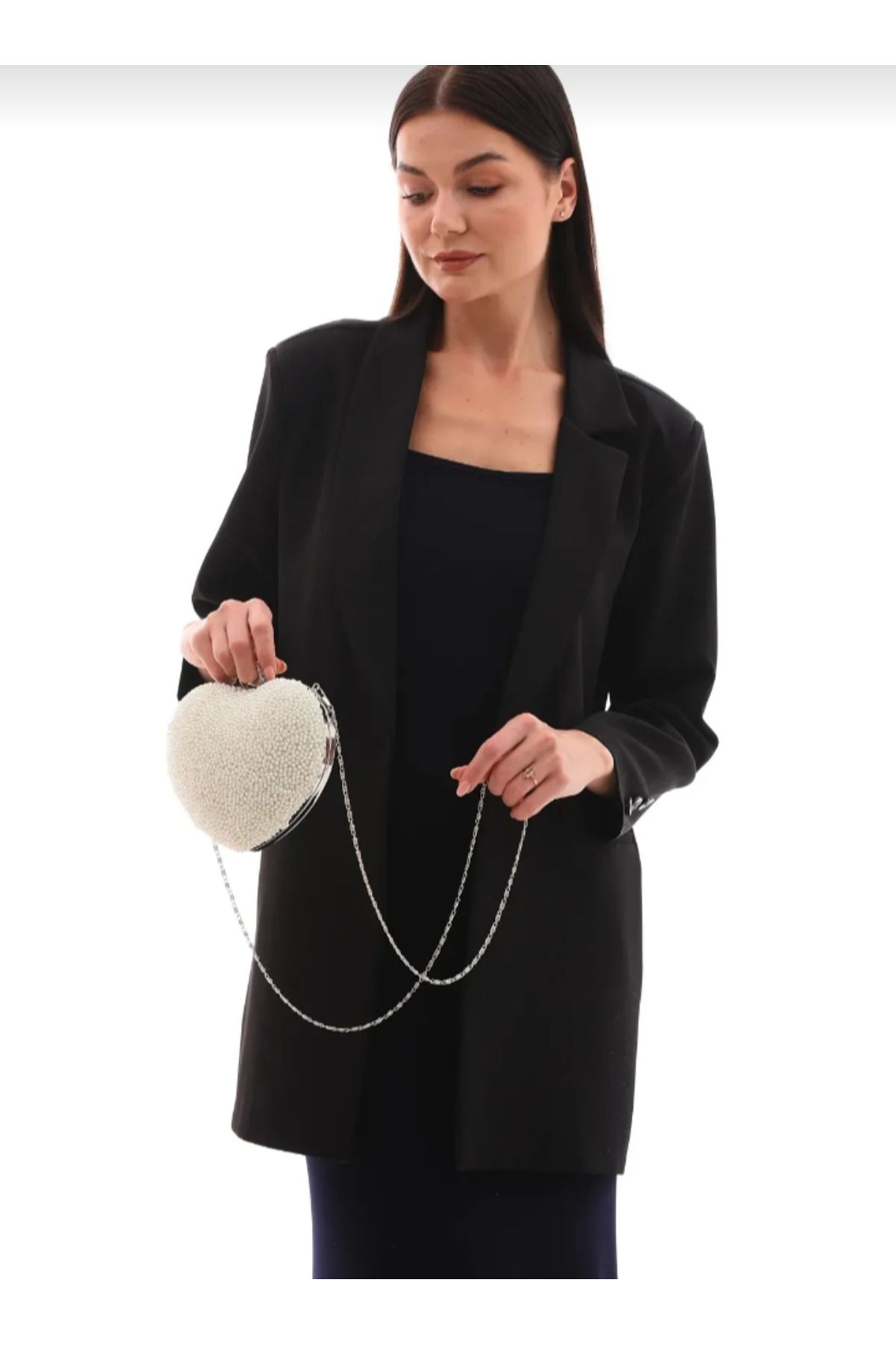 eflanmoda Kalp Model Incili Düğün Nişan Davet Özel Gün Abiye Çanta