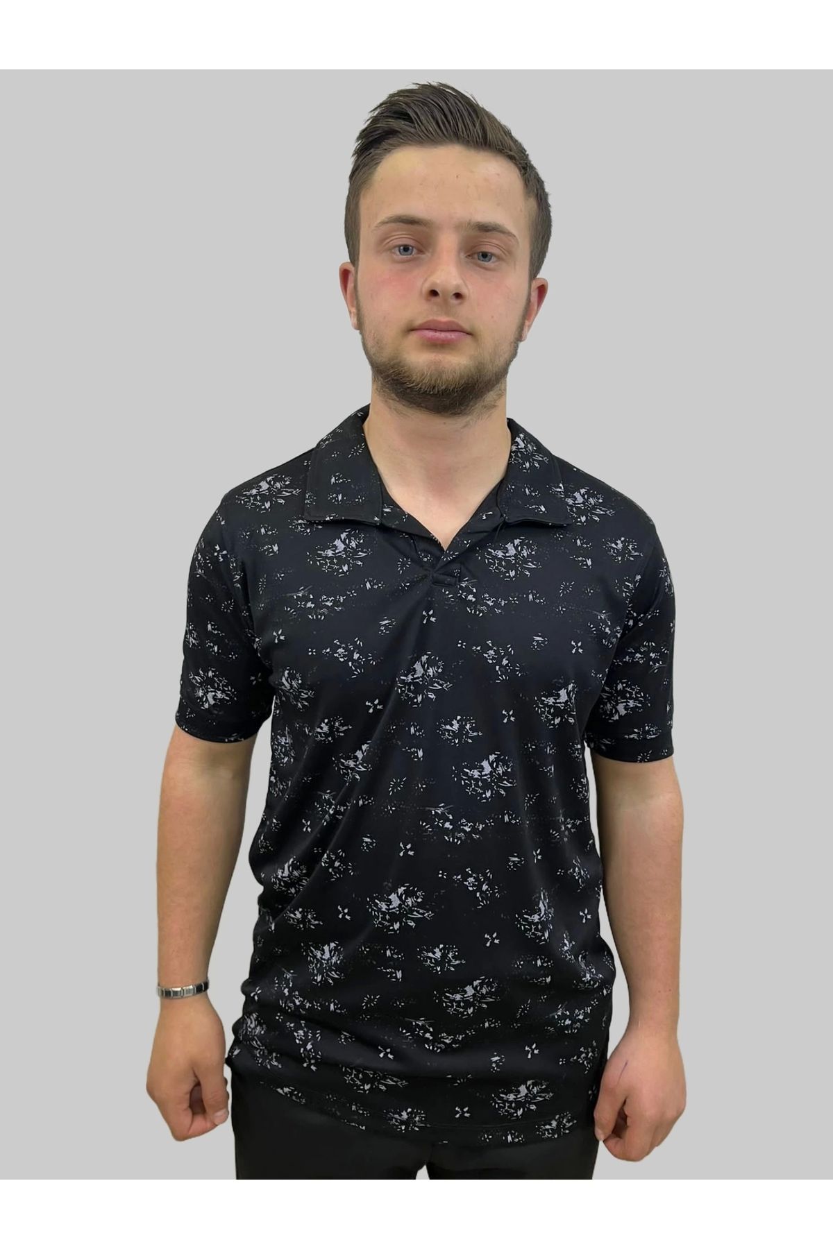 daniel milano Erkek Gnsn Desenli Oxfort Polo Yaka Siyah Tişört