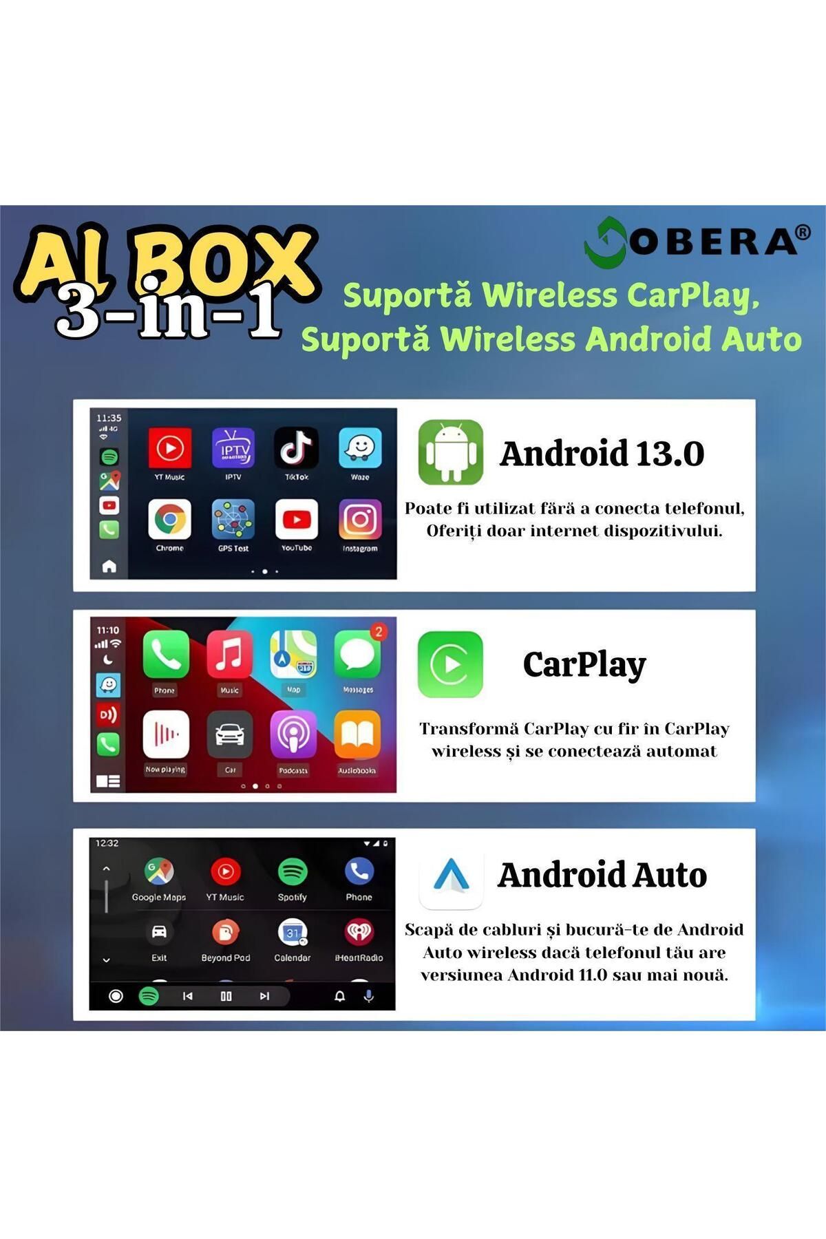 goBERA-Wireless CarPlay Adapter, Android Auto, AI Box Android 13, Octa-Core, 4GB RAM+64GB, 4G, YouTube, Netflix 2
