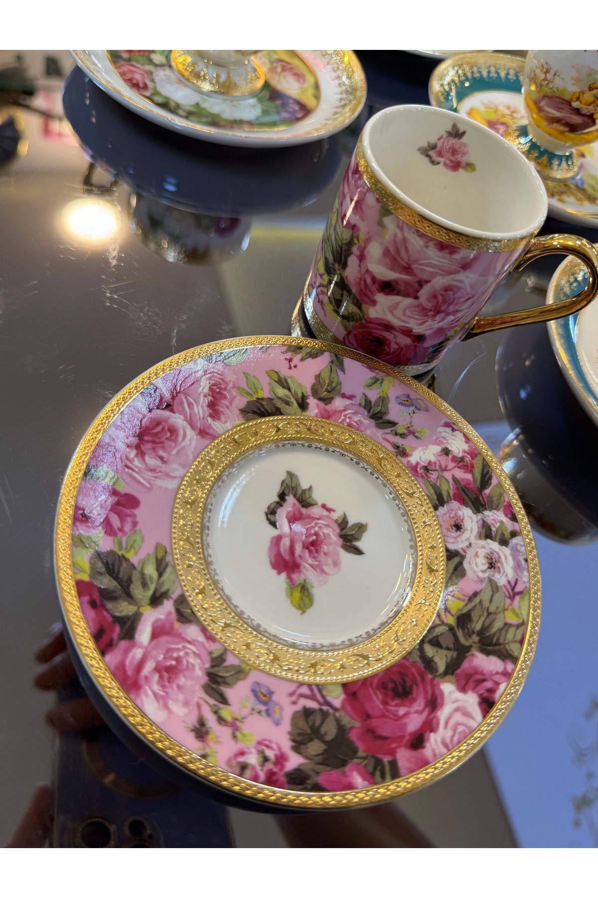 hediye ESTERHOMEDECOR 6 Kişilik çiçekli porselen kahve fincan takımı