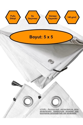 NetBazaars BEYAZ RENK EBATLI BRANDA, 5X5 ÇADIR 140 GR/M2 SU GEÇİRMEZ KAMYON S...