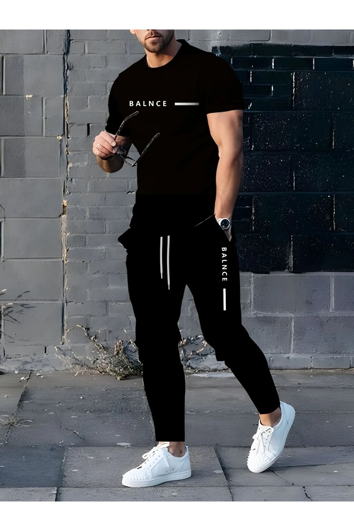 aynewmoda Erkek Modası 3D Baskılı Eşofman Takımı, Rahat Şık Nefes Alabilir Kısa Kollu Uzun Pantolon
